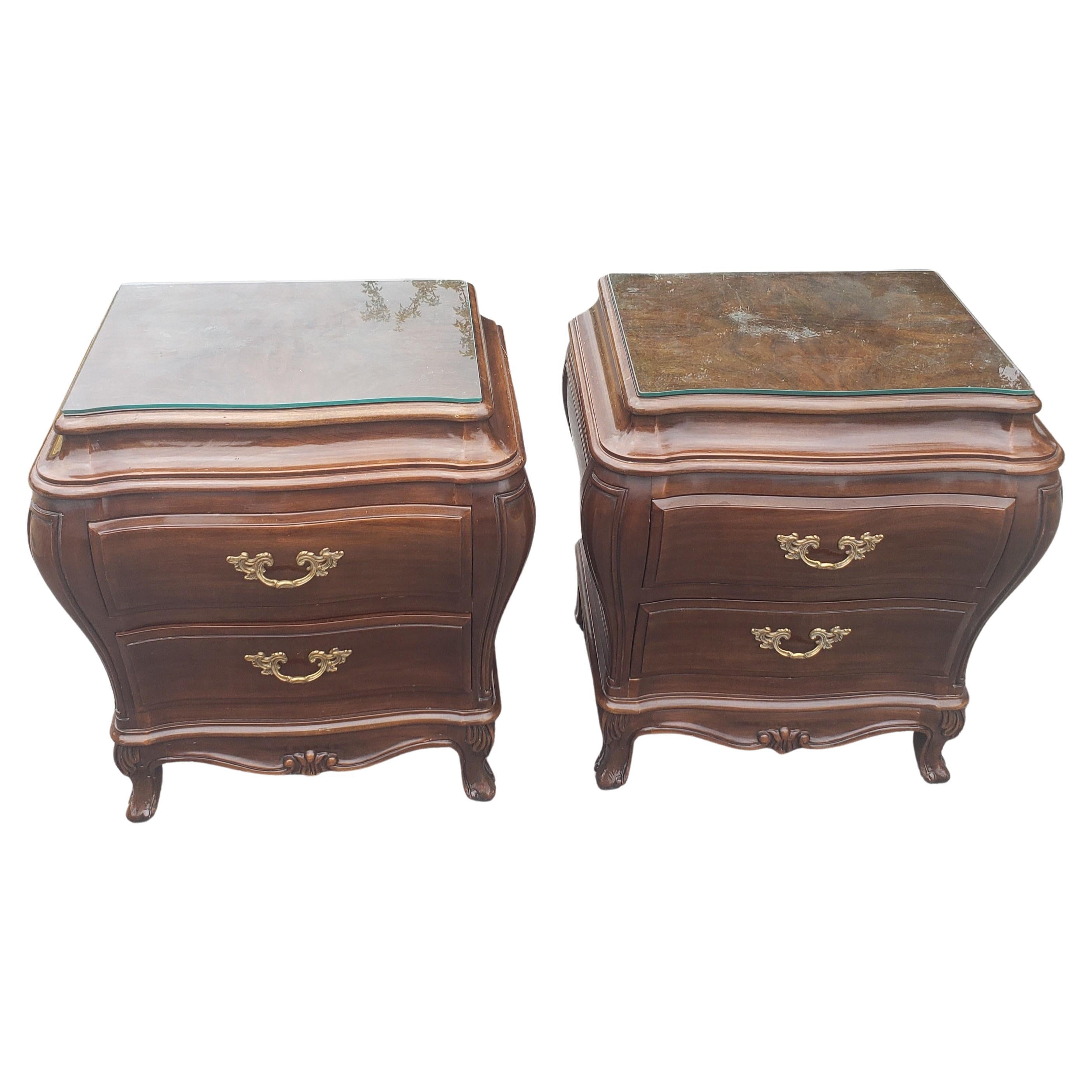 Woodwork Karges Furniture Louis XVI Mahogany Bombe Nightstands Commodes, a Pair For Sale
