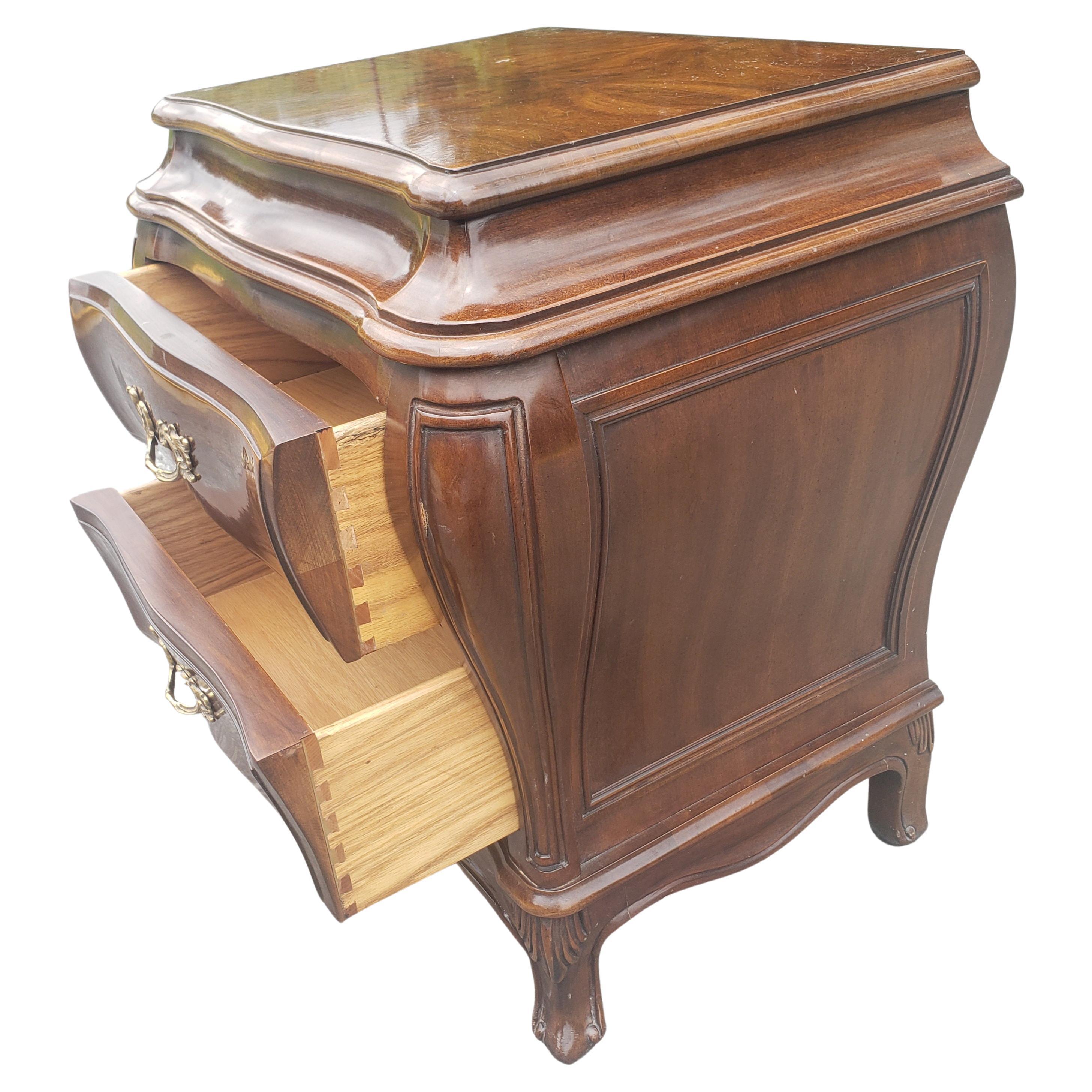 20th Century Karges Furniture Louis XVI Mahogany Bombe Nightstands Commodes, a Pair For Sale