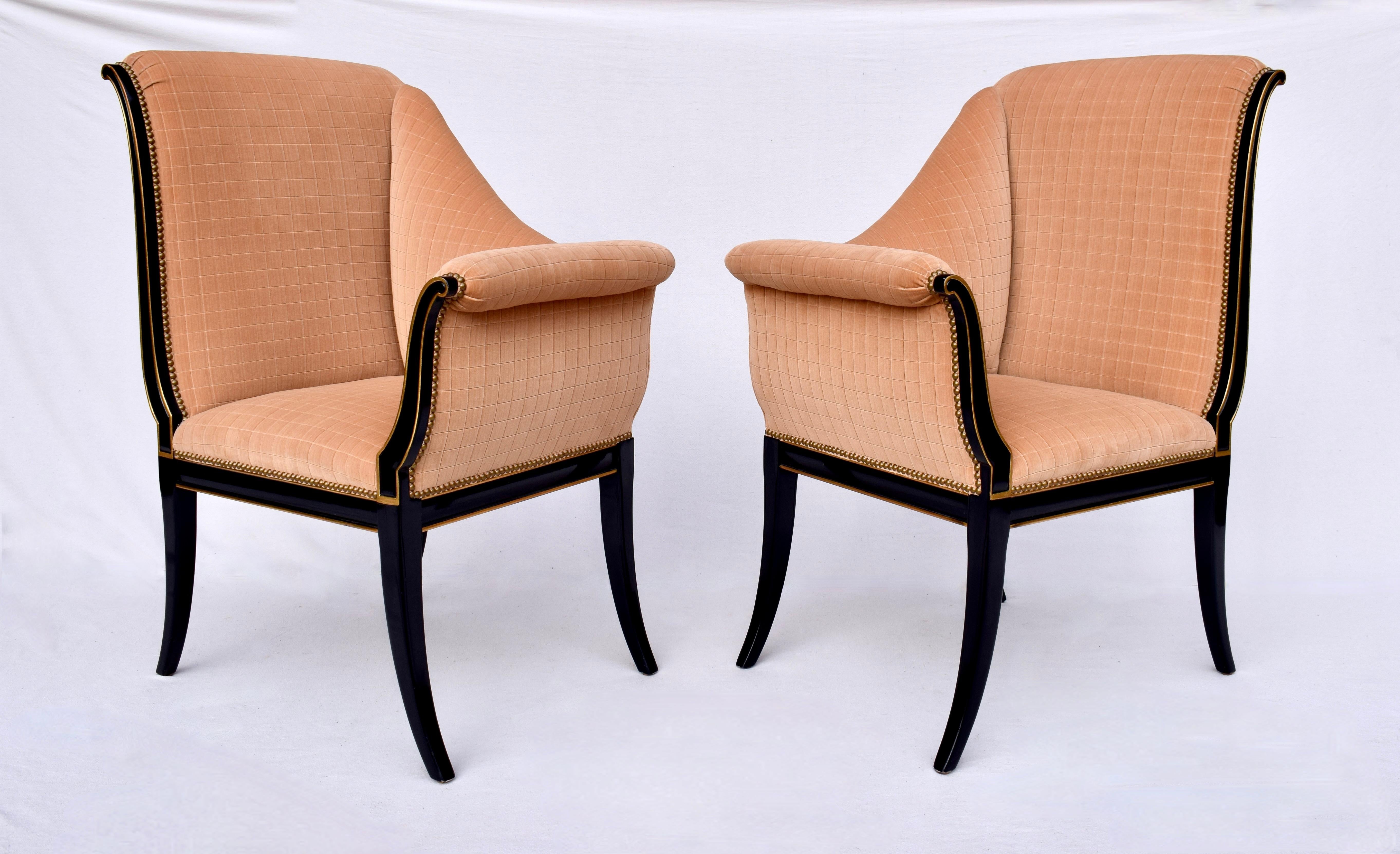 American Karges Furniture Parler Deux Right & Left Regency Chairs For Sale