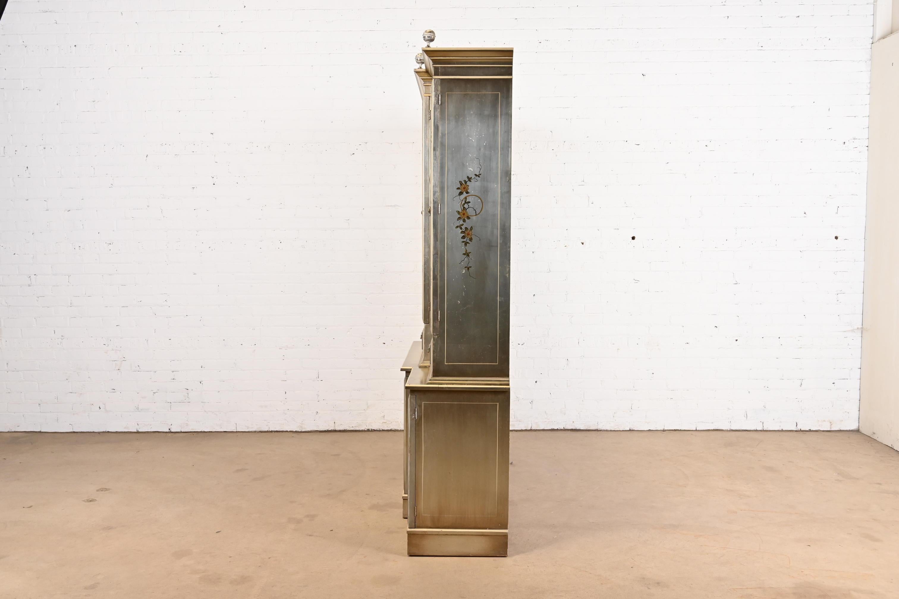 Karges Furniture Style Chinoiserie Silver Gilt Breakfront Bookcase Cabinet 4