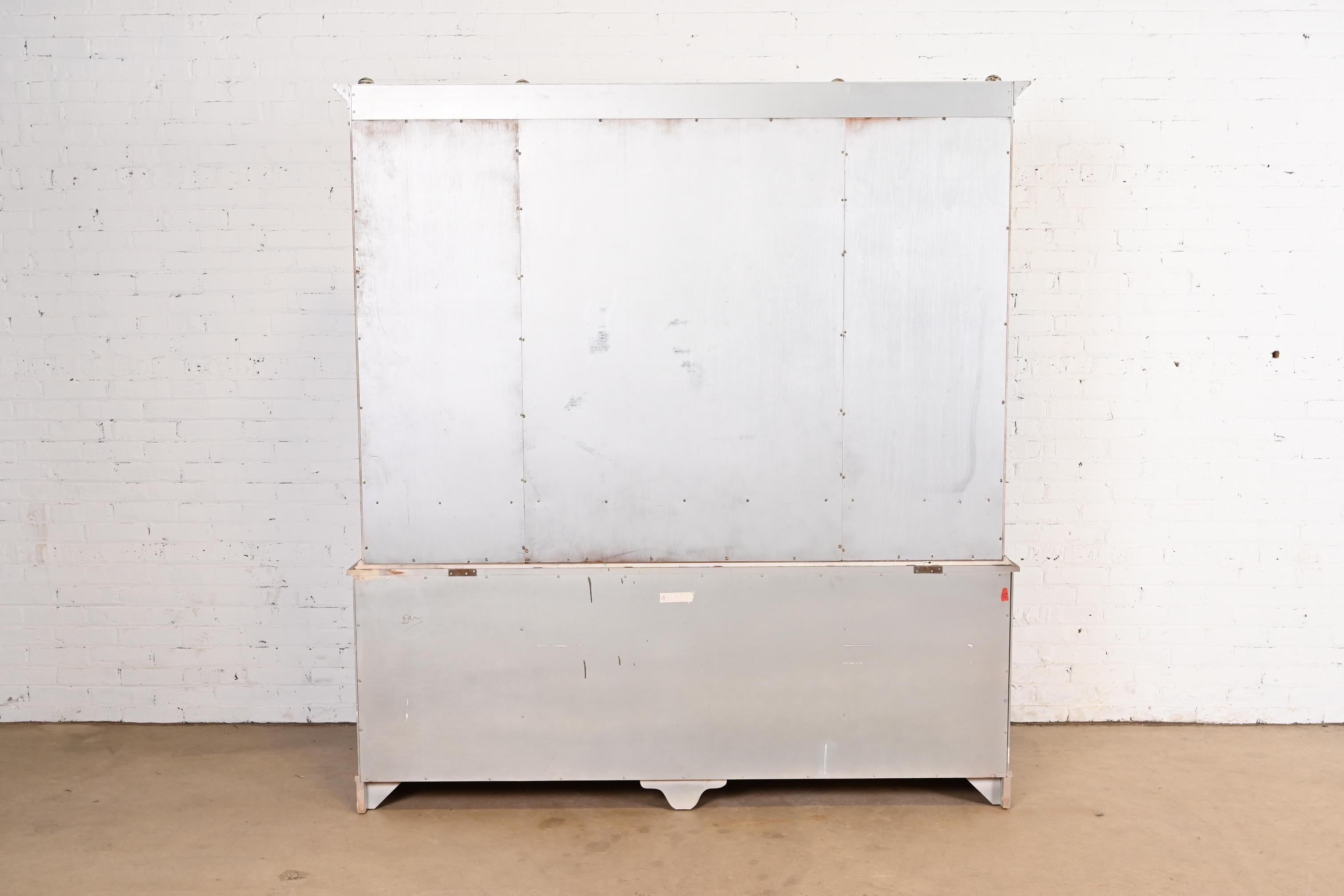 Karges Furniture Style Chinoiserie Silver Gilt Breakfront Bookcase Cabinet 5
