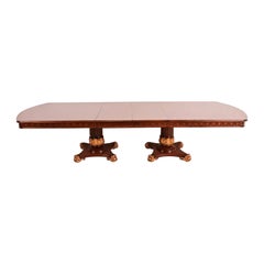 Karges Furniture Style Neoclassical Burlwood Dining Table, Newly Refinished