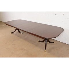 Karges Georgian Mahogany Pedestal Extension Dining Table, Newly Refinished