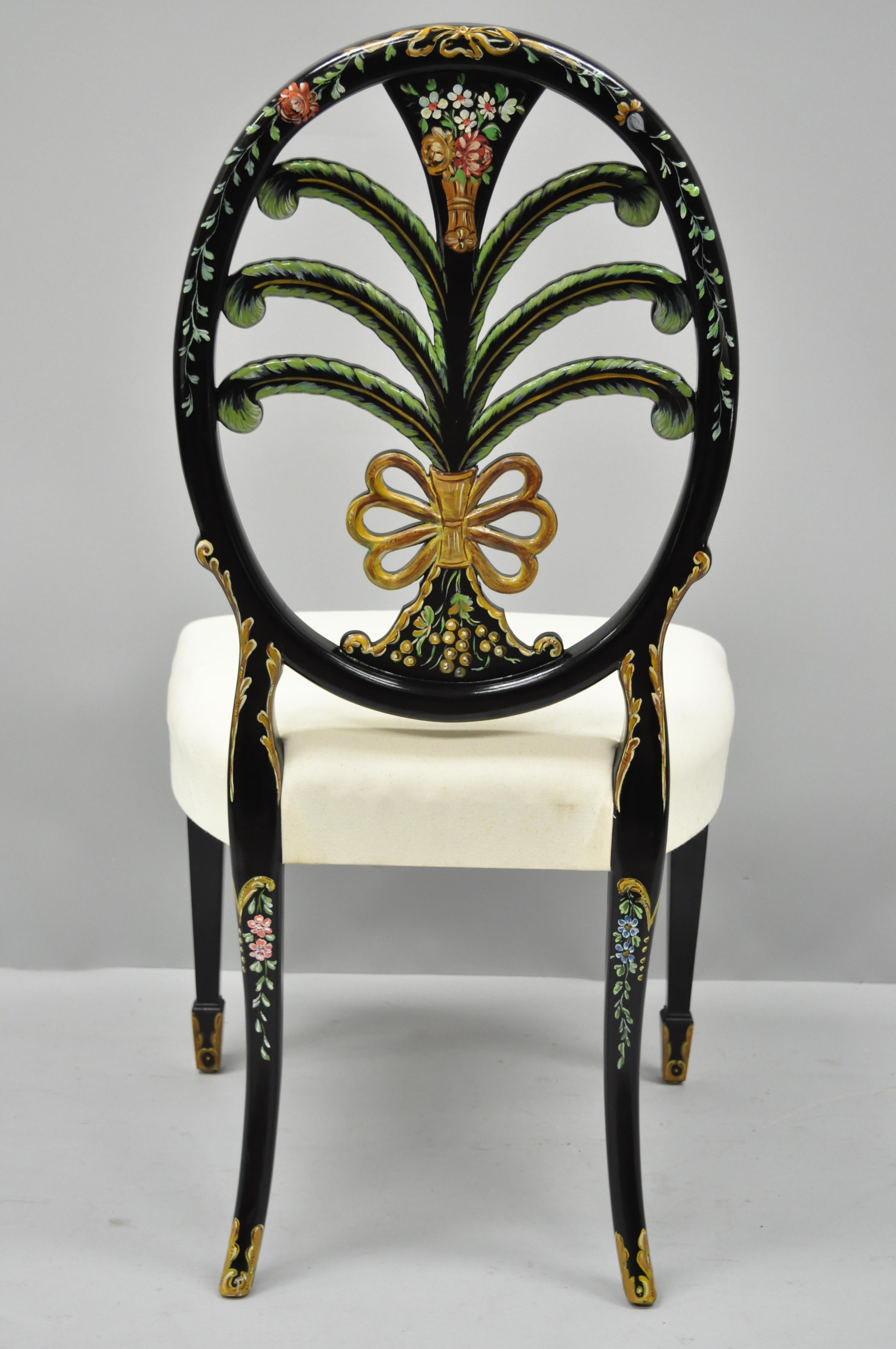 Karges Hepplewhite Adams Style Hand Painted Prince of Wales Plume Side Chair 4