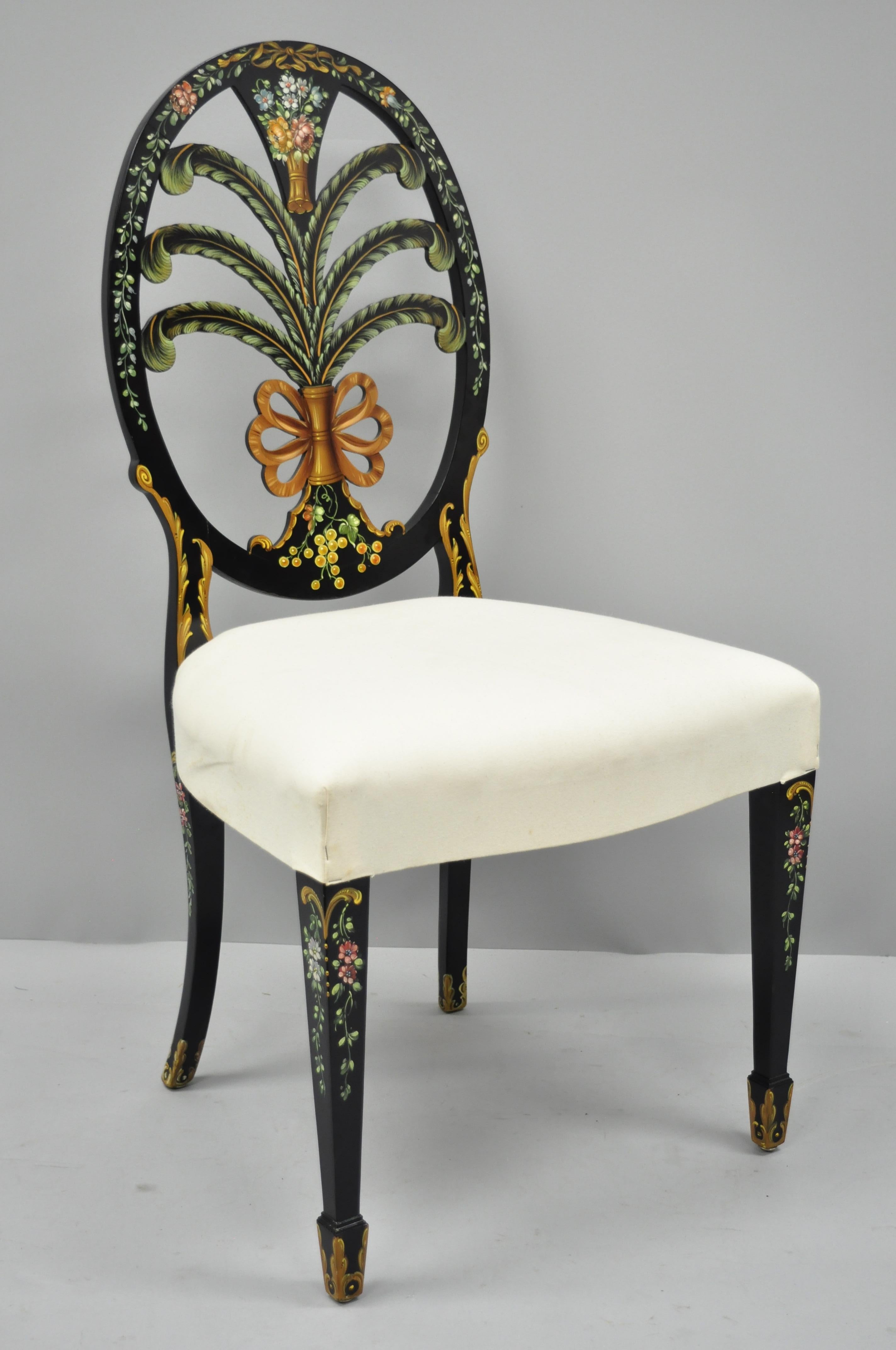 Karges Hepplewhite Adams Style Hand Painted Prince of Wales Plume Side Chair 7