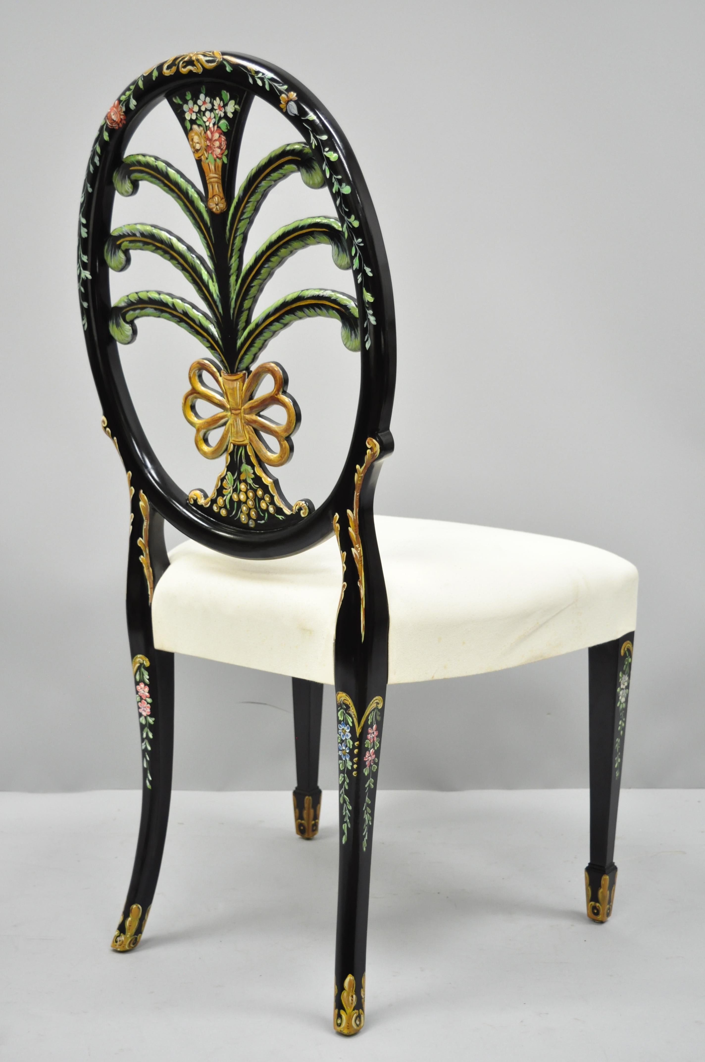 Adam Style Karges Hepplewhite Adams Style Hand Painted Prince of Wales Plume Side Chair