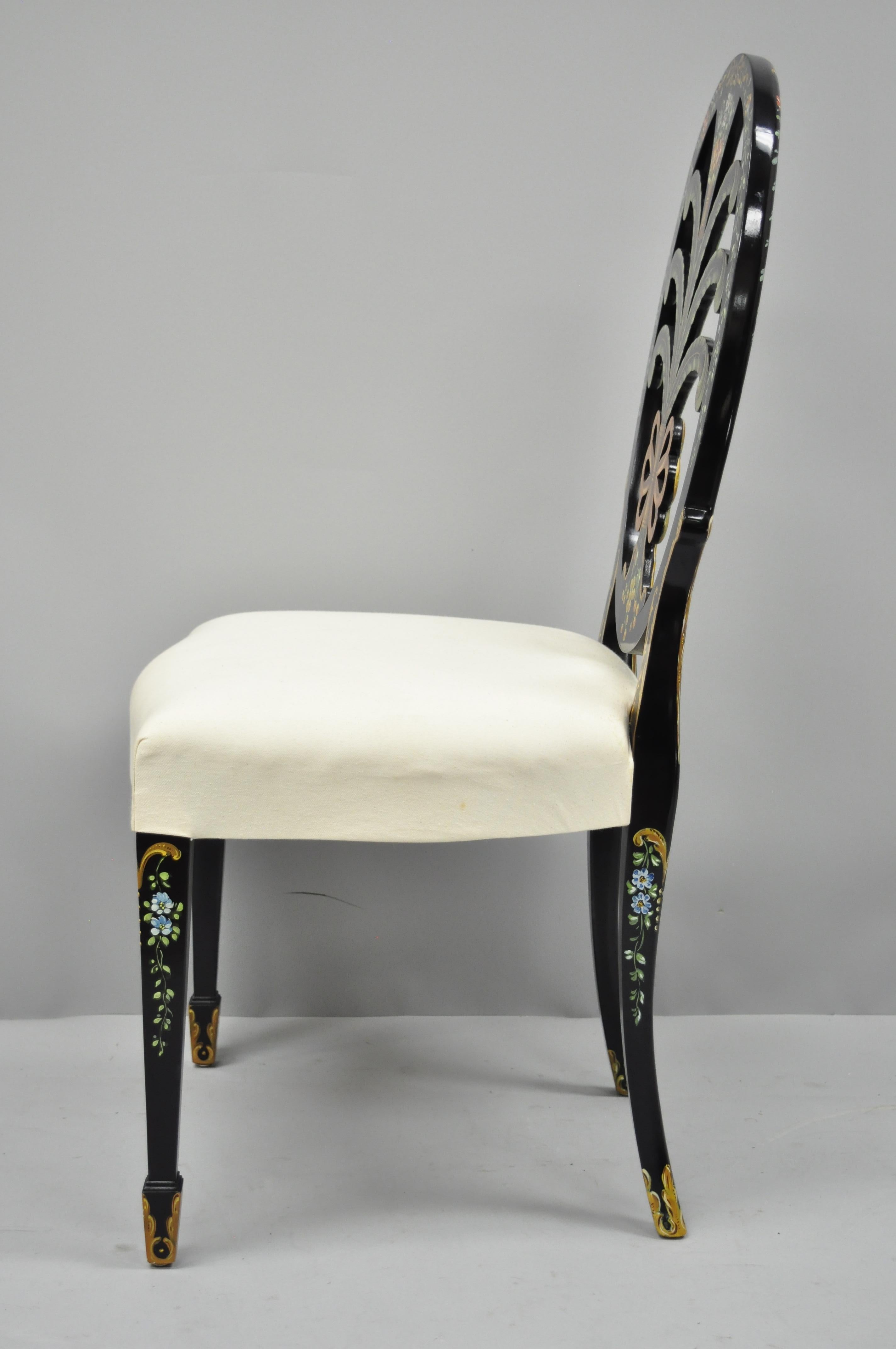 Karges Hepplewhite Adams Style Hand Painted Prince of Wales Plume Side Chair In Good Condition In Philadelphia, PA