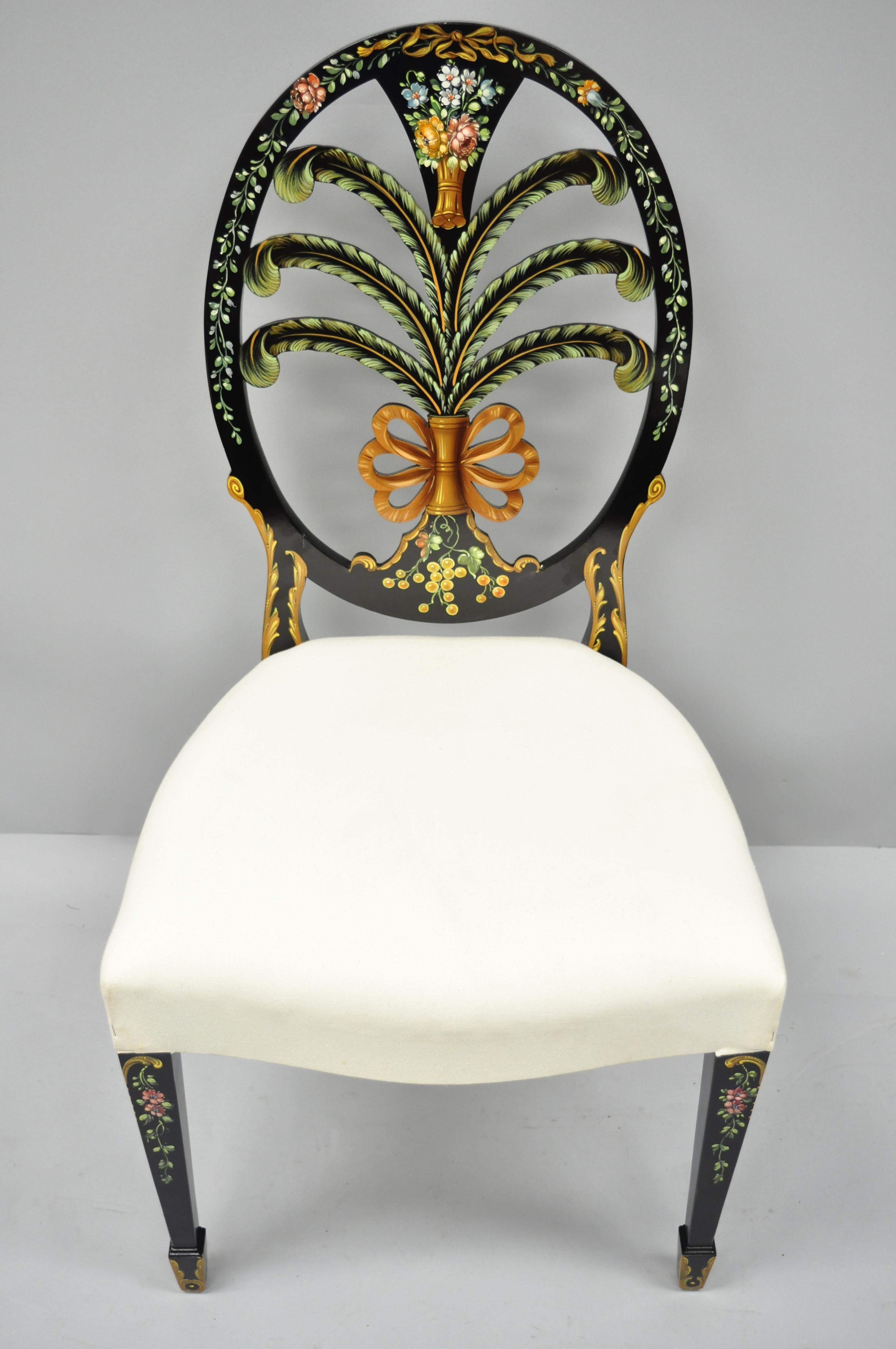 20th Century Karges Hepplewhite Adams Style Hand Painted Prince of Wales Plume Side Chair
