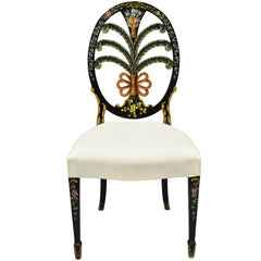 Karges Hepplewhite Adams Style Hand Painted Prince of Wales Plume Side Chair