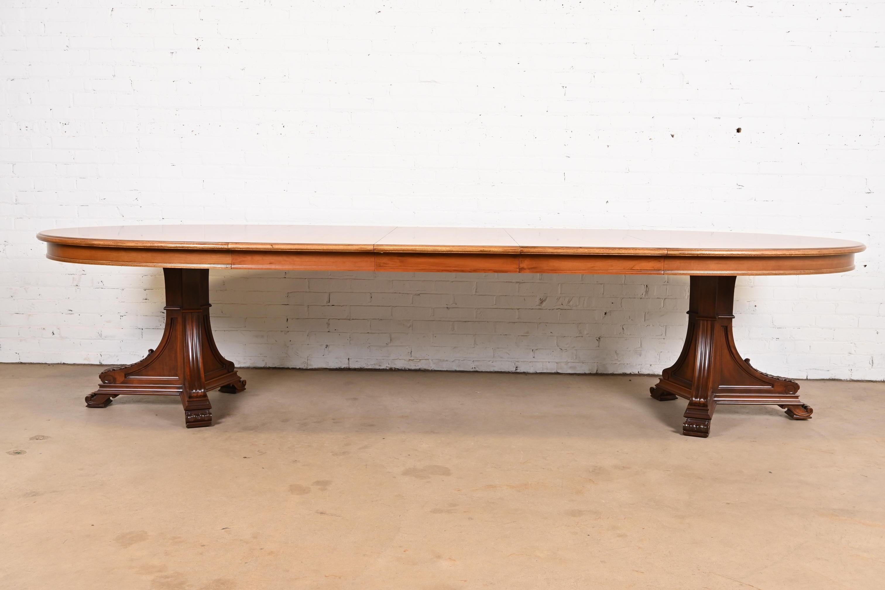 Américain Karges Italian Provincial Burled Walnut Double Pedestal Extension Dining Table en vente