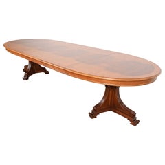 Karges Italian Provincial Burled Walnut Double Pedestal Extension Dining Table