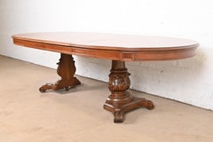 Karges Italian Provincial Carved Walnut Pedestal Extension Dining Table