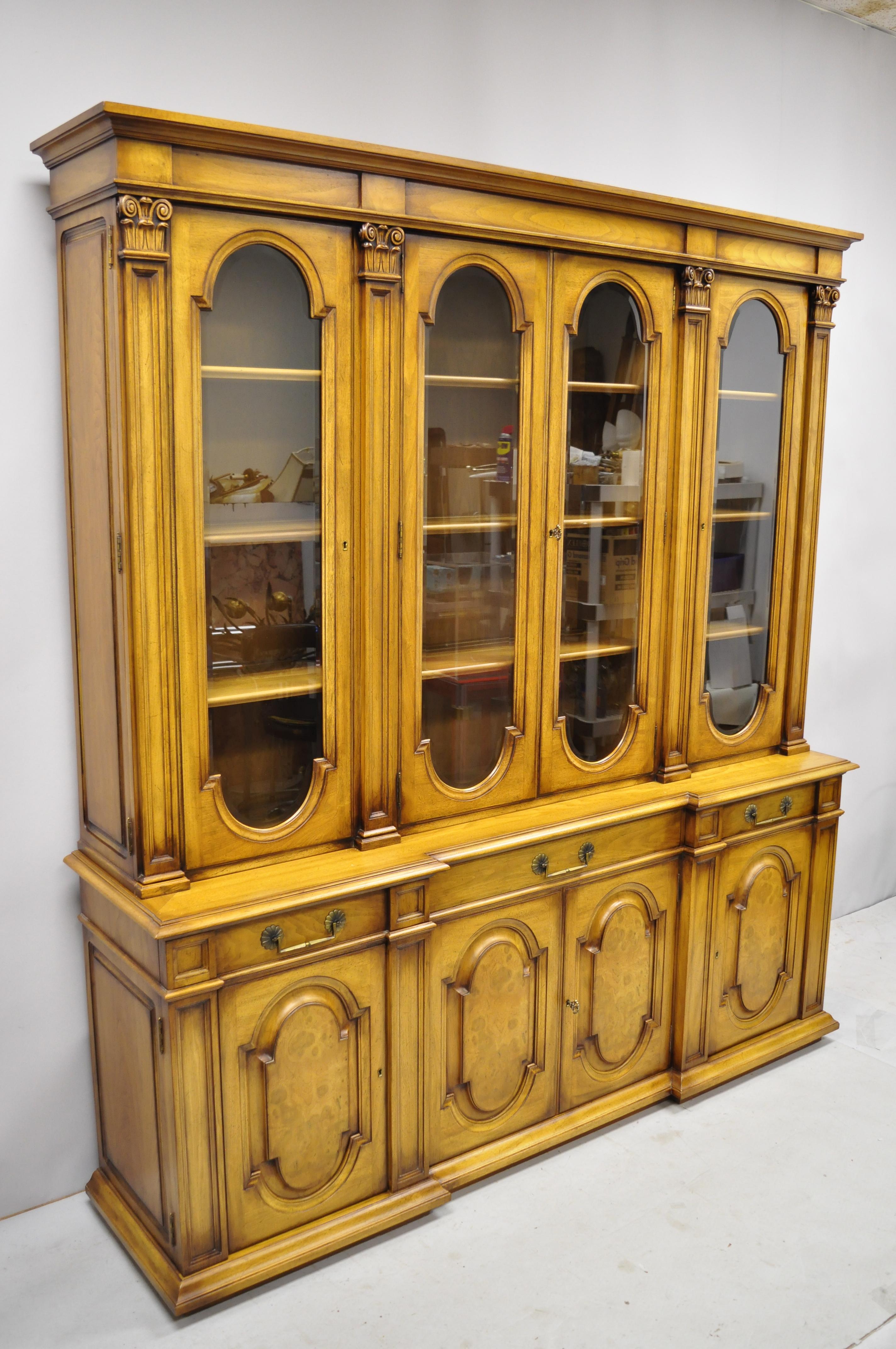 Karges Italian Provincial Large Fruitwood Burl Wood Breakfront China Cabinet 4
