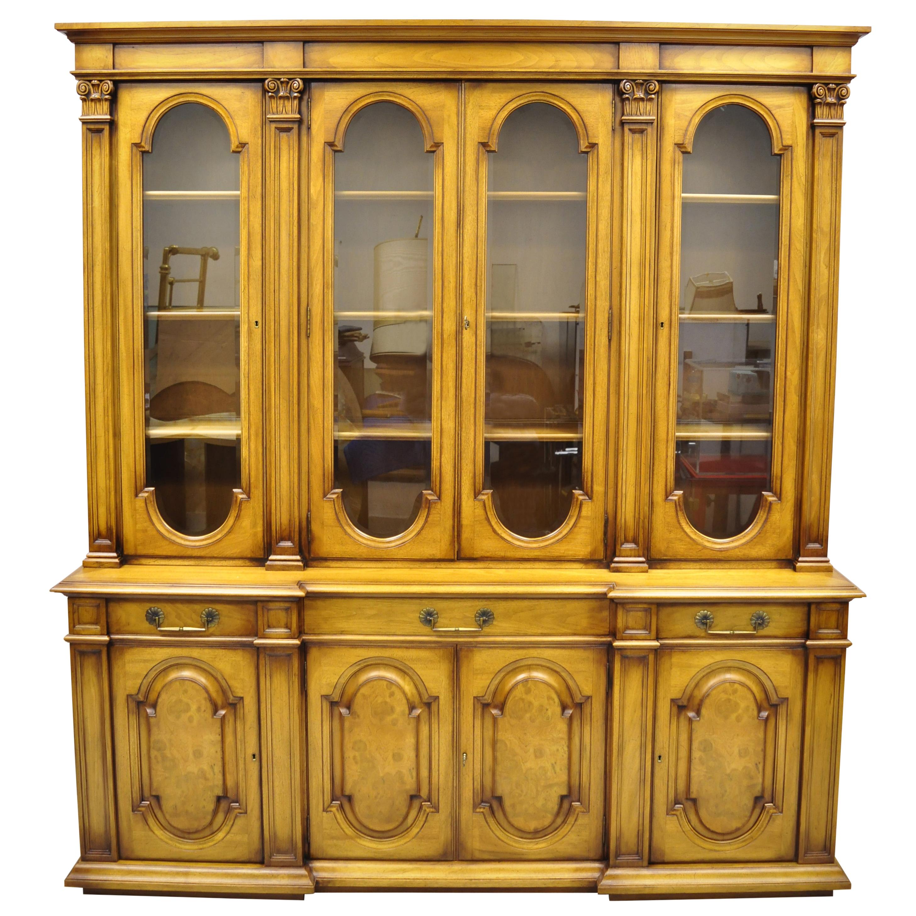 Karges Italian Provincial Large Fruitwood Burl Wood Breakfront China Cabinet