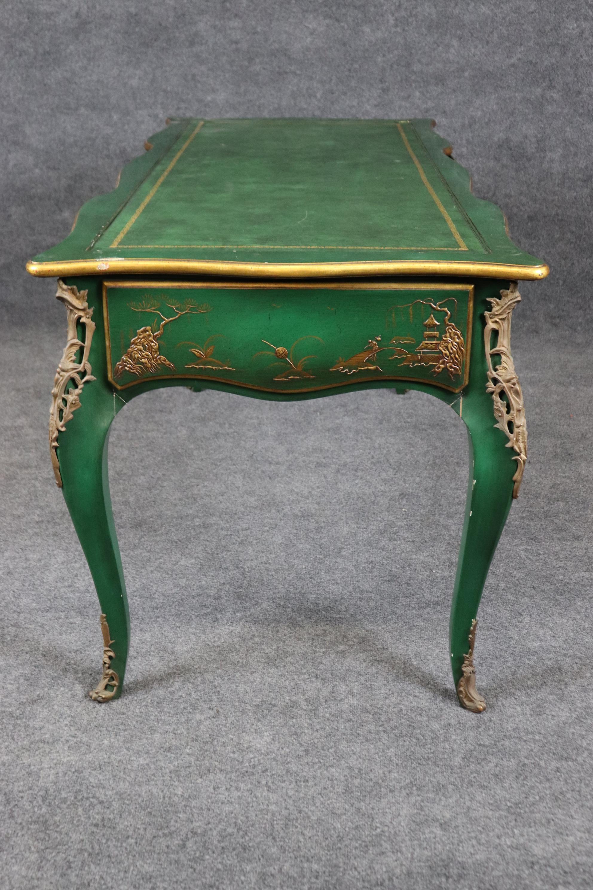Karges Louis XV Style Green Chinoiserie Style Leather Top Desk 5