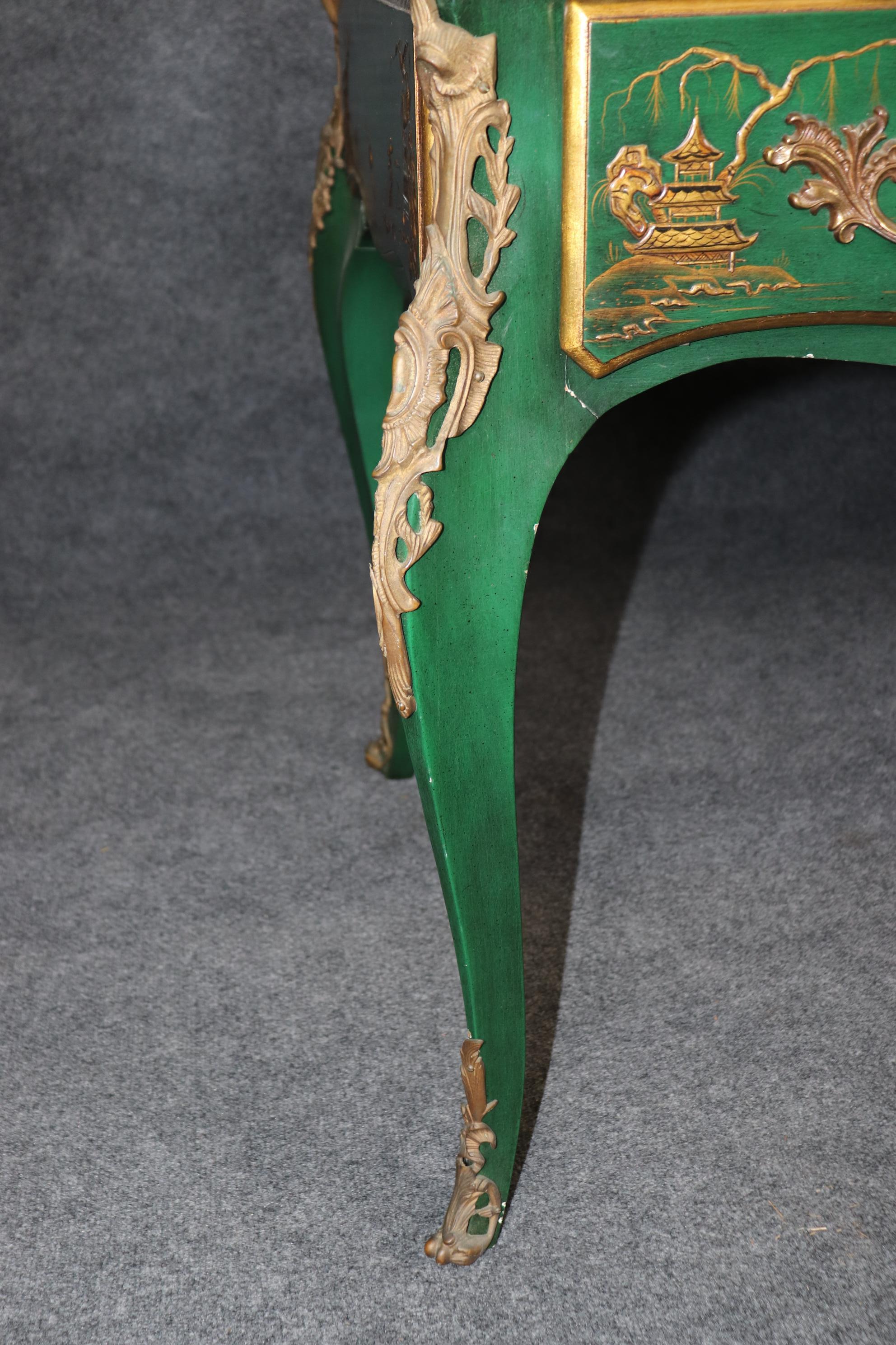 Karges Louis XV Style Green Chinoiserie Style Leather Top Desk 8