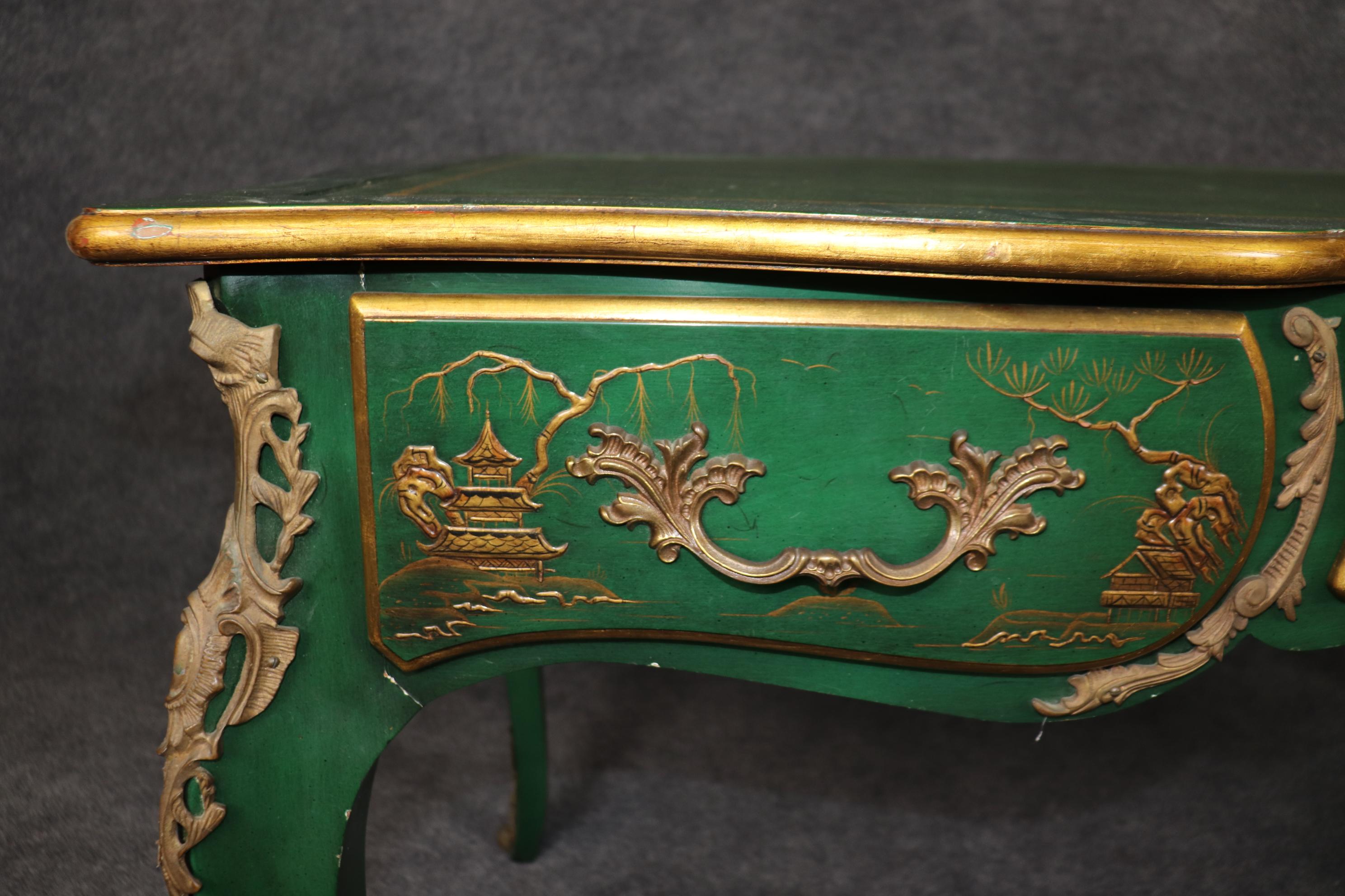 Karges Louis XV Style Green Chinoiserie Style Leather Top Desk 9
