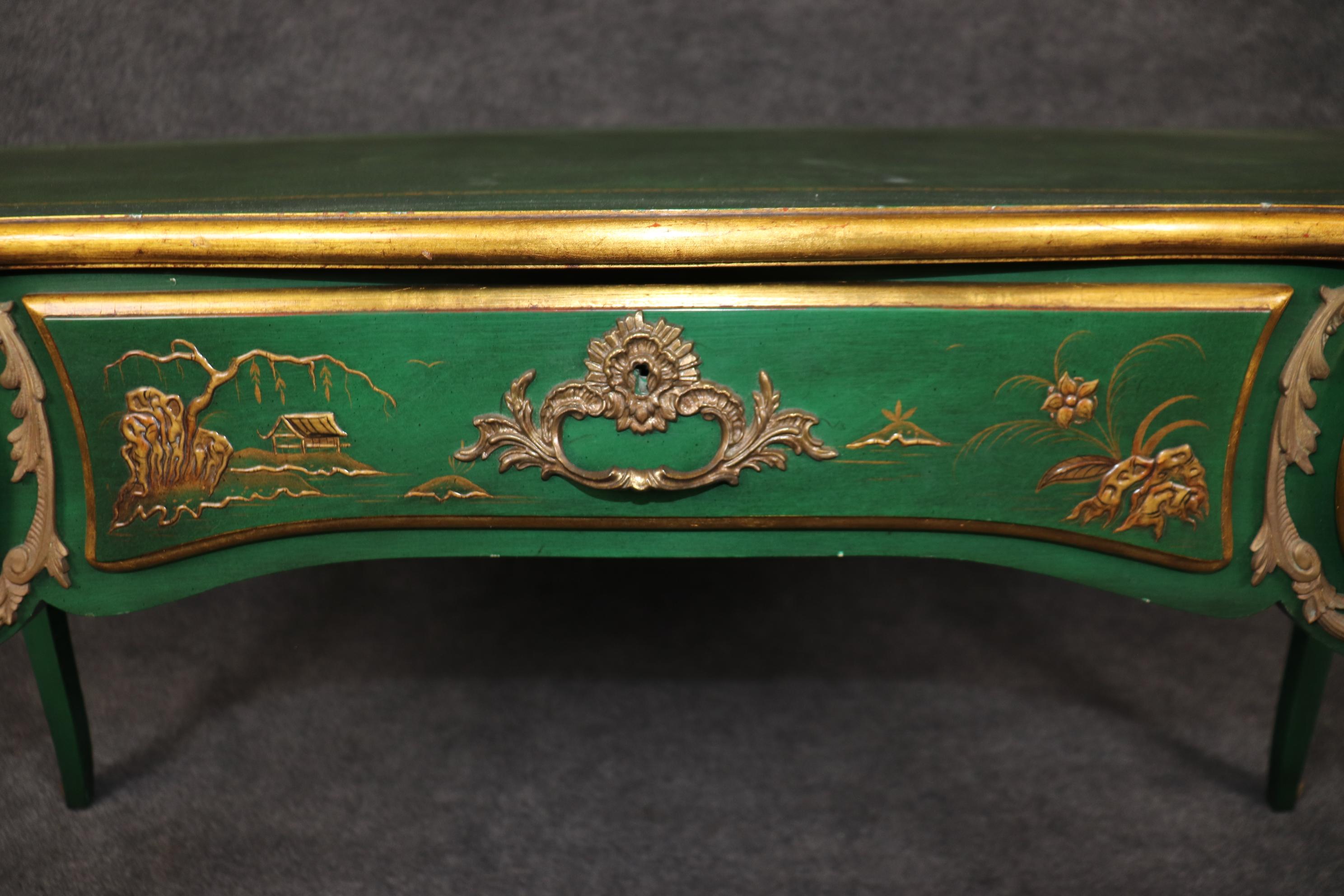 Karges Louis XV Style Green Chinoiserie Style Leather Top Desk 10