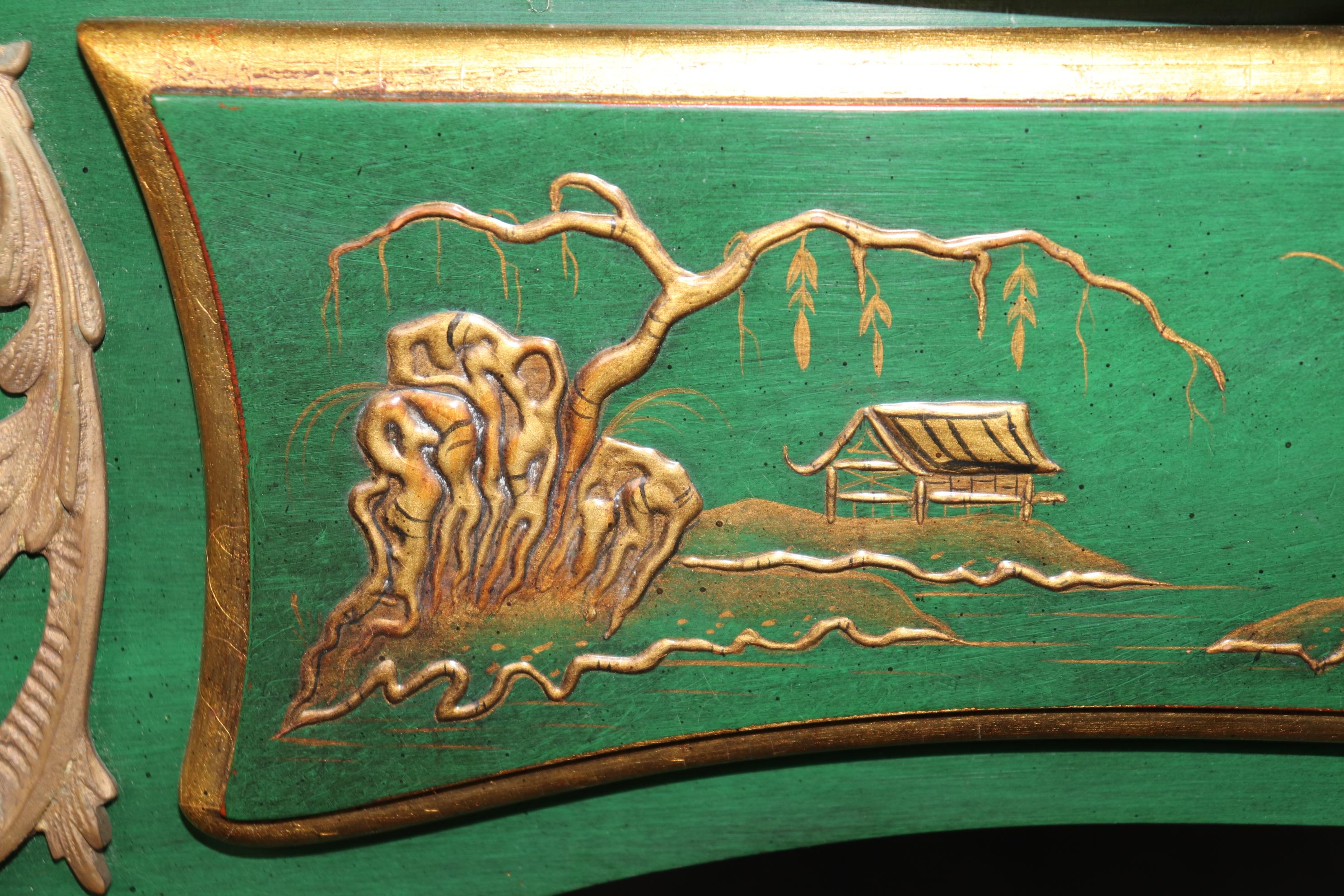Karges Louis XV Style Green Chinoiserie Style Leather Top Desk 11