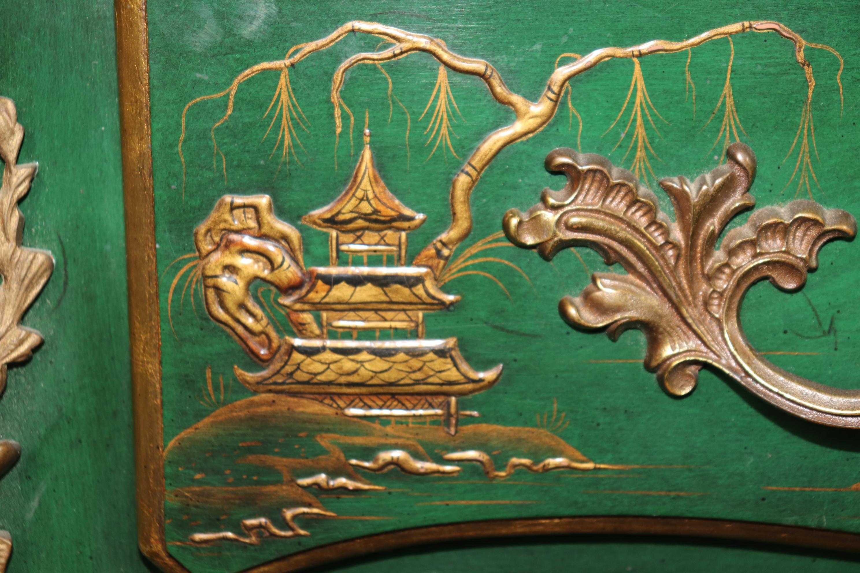 Karges Louis XV Style Green Chinoiserie Style Leather Top Desk 12