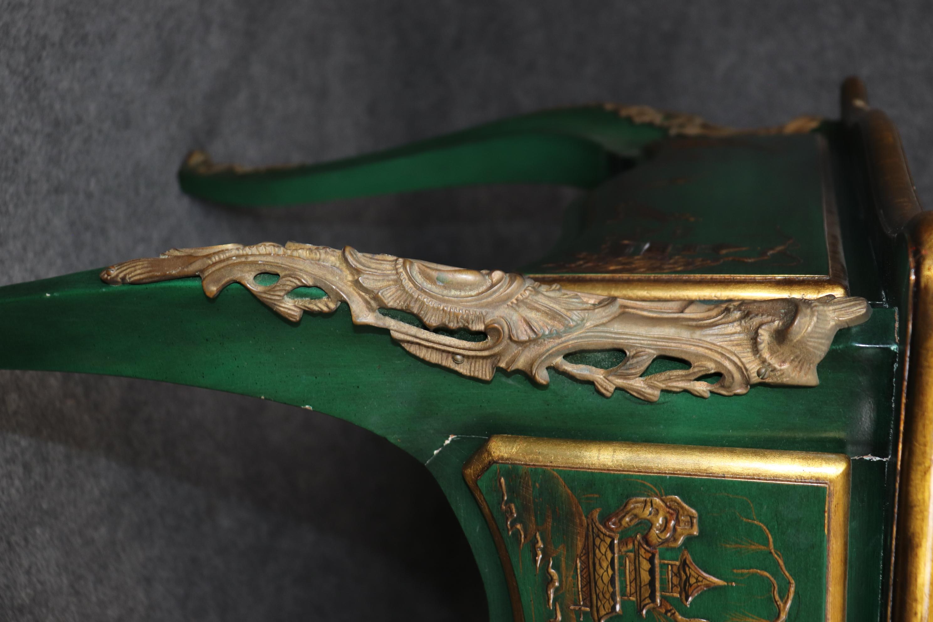 Karges Louis XV Style Green Chinoiserie Style Leather Top Desk 13