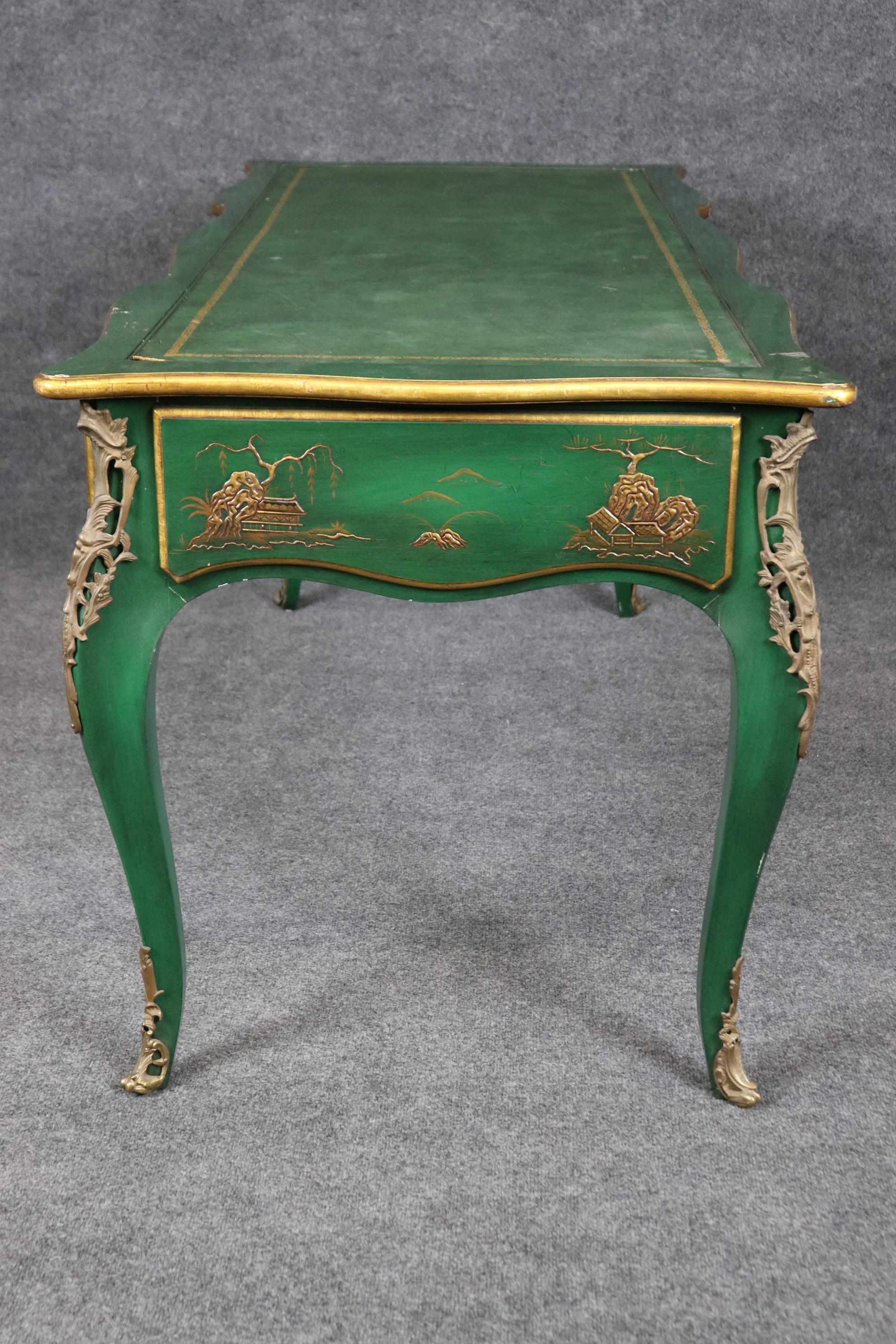Mid-20th Century Karges Louis XV Style Green Chinoiserie Style Leather Top Desk