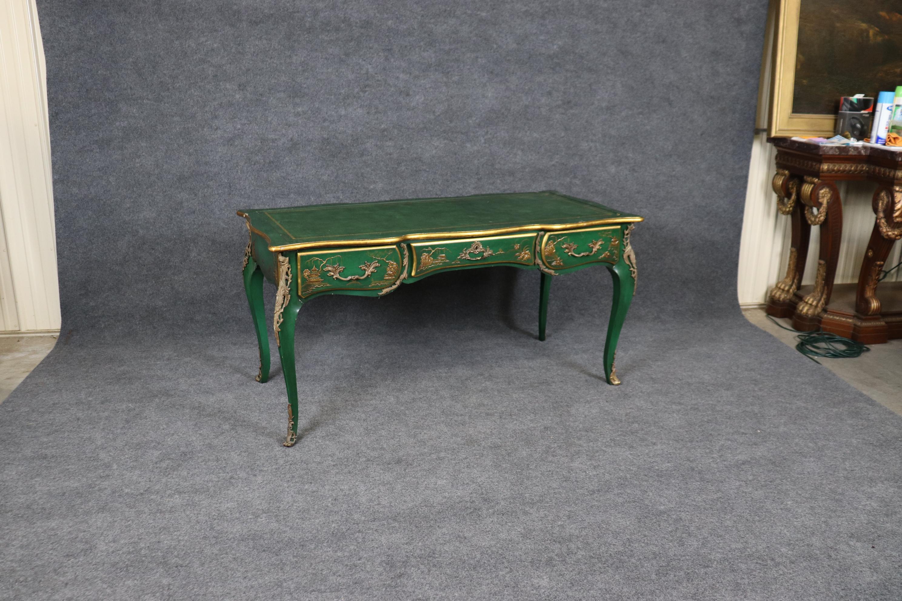 Karges Louis XV Style Green Chinoiserie Style Leather Top Desk 1