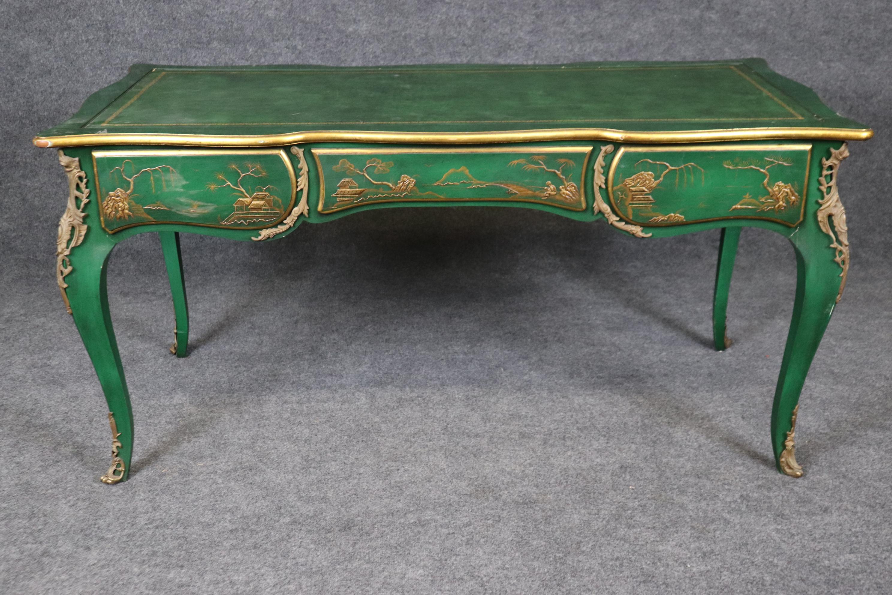 Karges Louis XV Style Green Chinoiserie Style Leather Top Desk 4