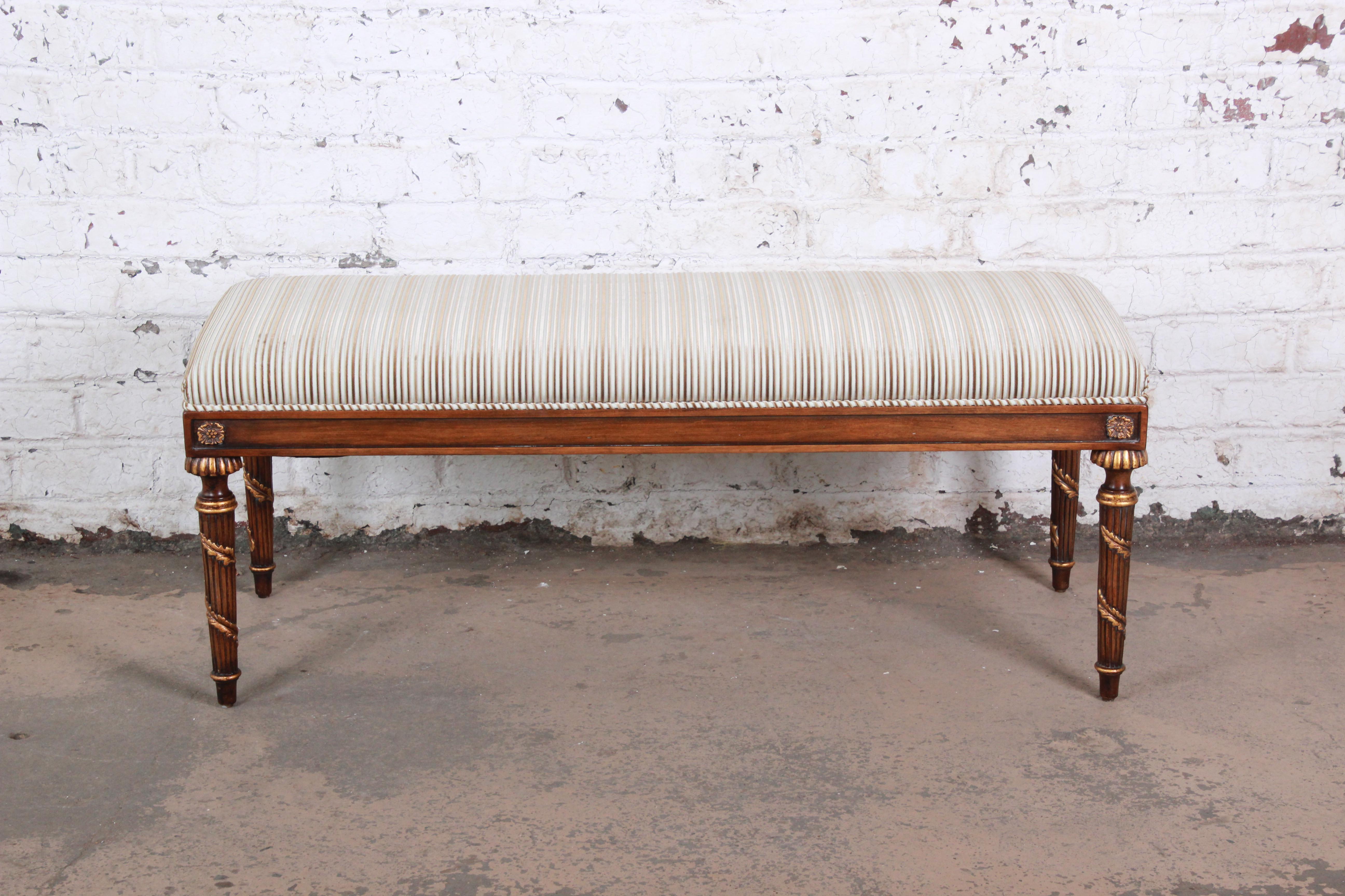 striped upholstered bench
