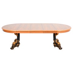 Karges Regency Burled Walnut Dolphin Base Extension Dining Table, Newly Restored