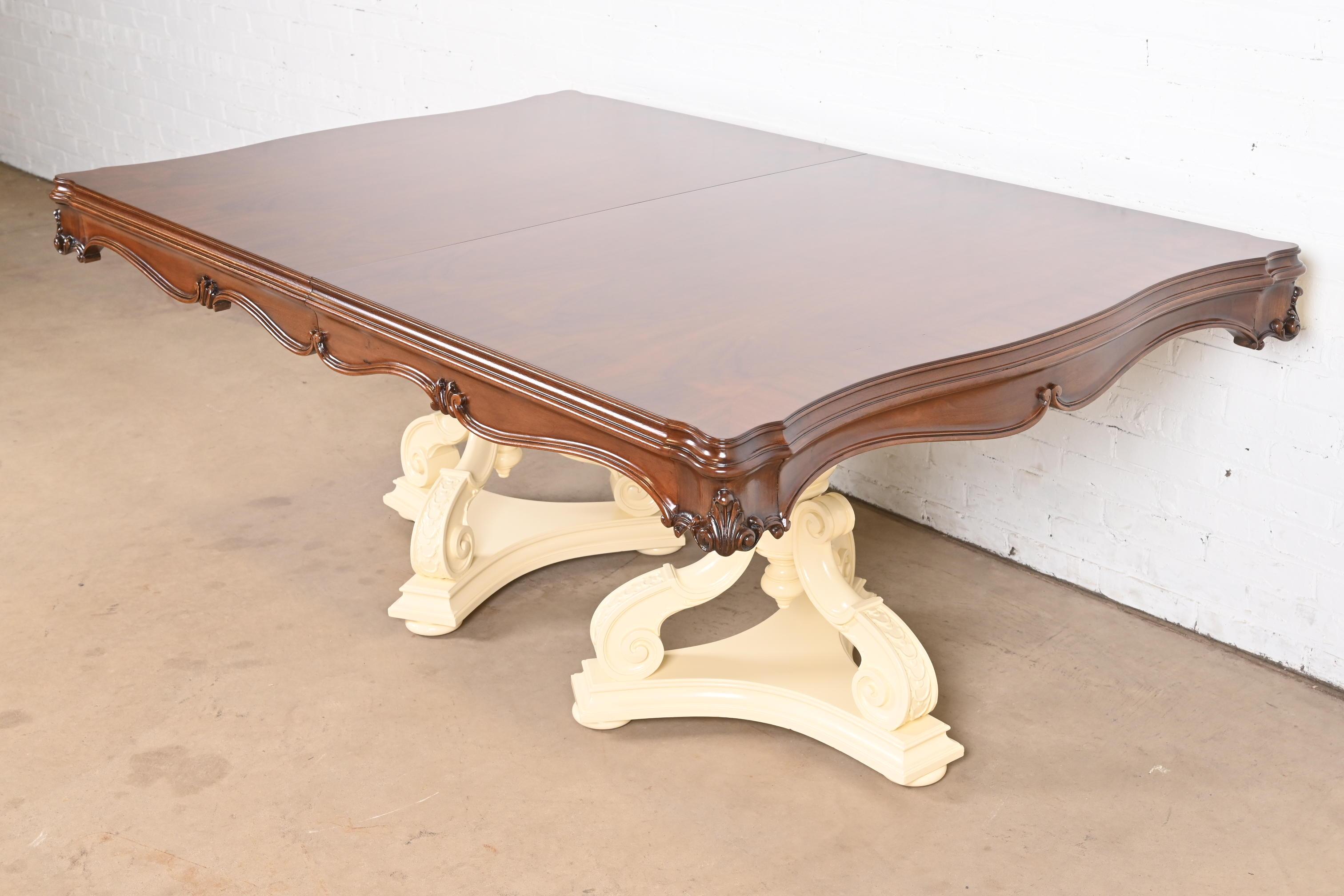 Karges Regency Burled Walnut Double Pedestal Extension Dining Table, Refinished For Sale 9