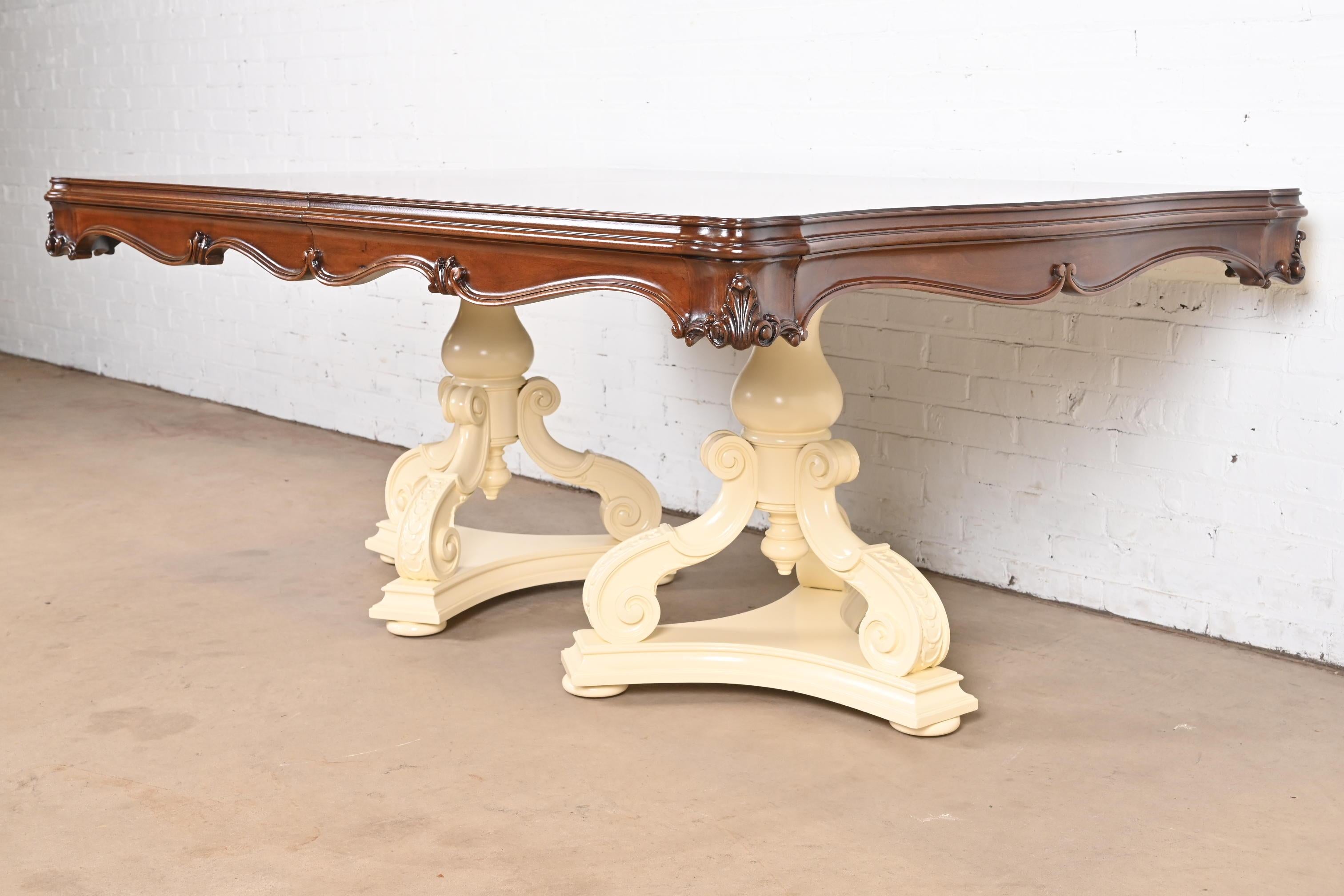 Karges Regency Burled Walnut Double Pedestal Extension Dining Table, Refinished For Sale 10