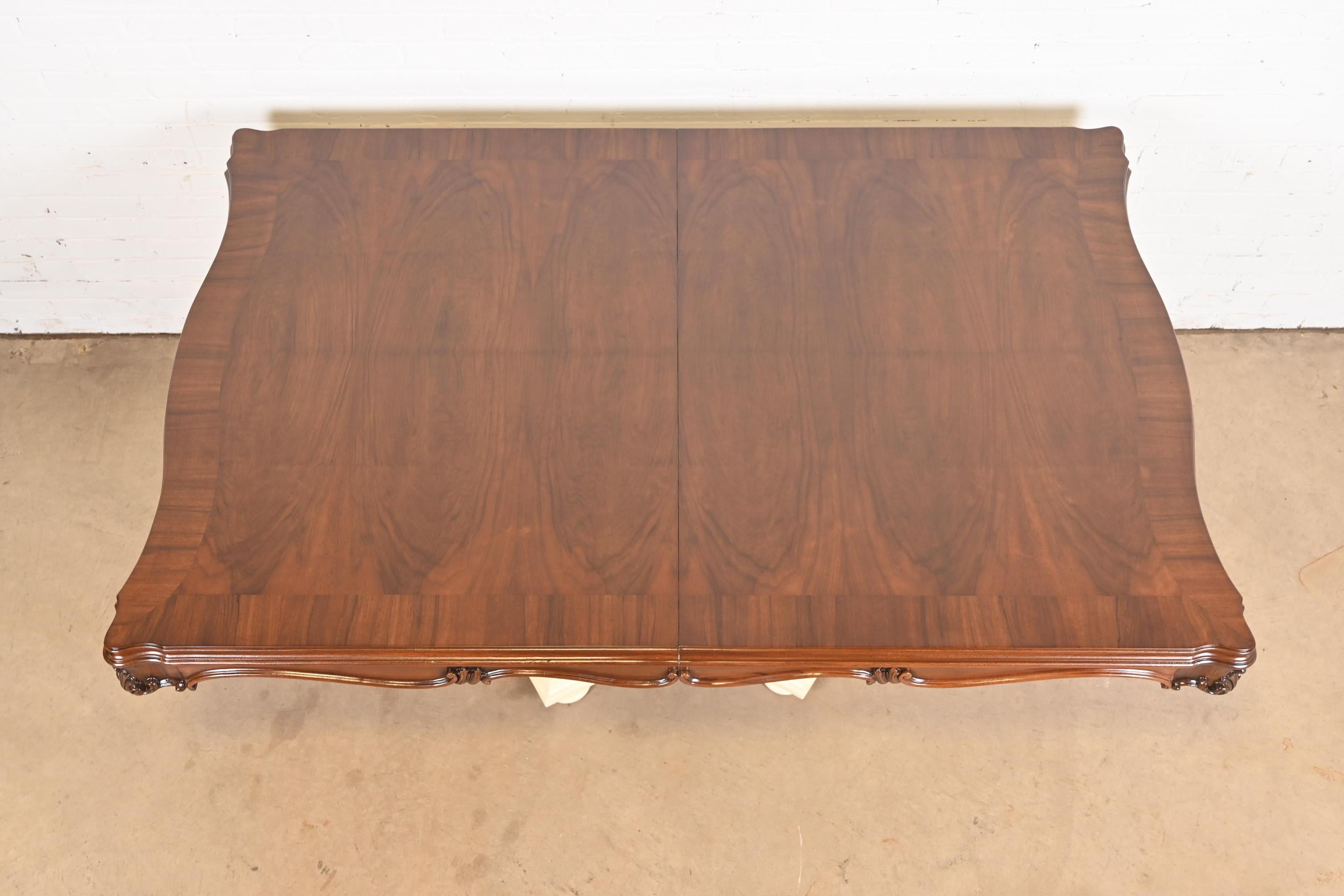 Karges Regency Burled Walnut Double Pedestal Extension Dining Table, Refinished For Sale 12