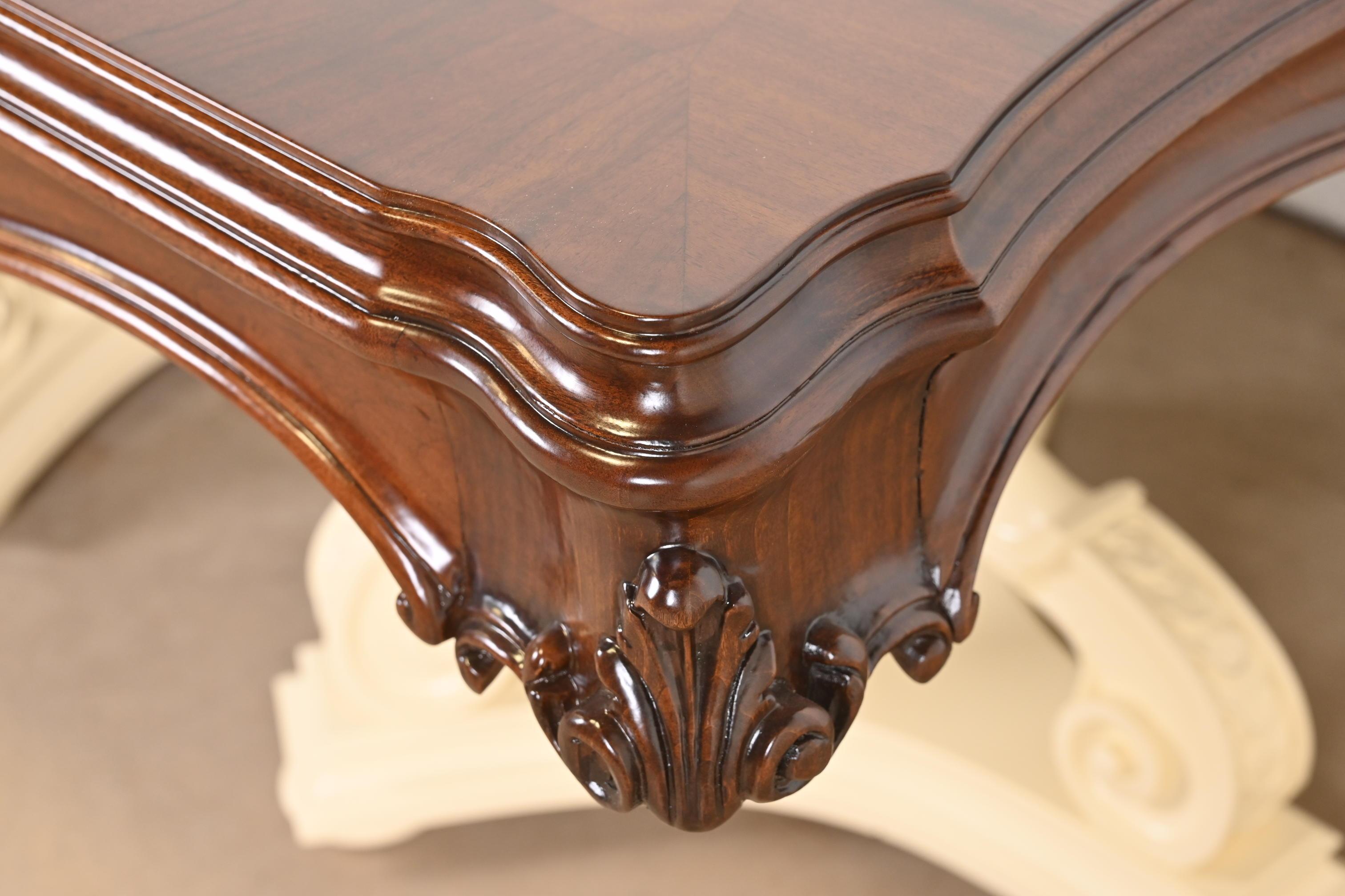 Karges Regency Burled Walnut Double Pedestal Extension Dining Table, Refinished For Sale 13