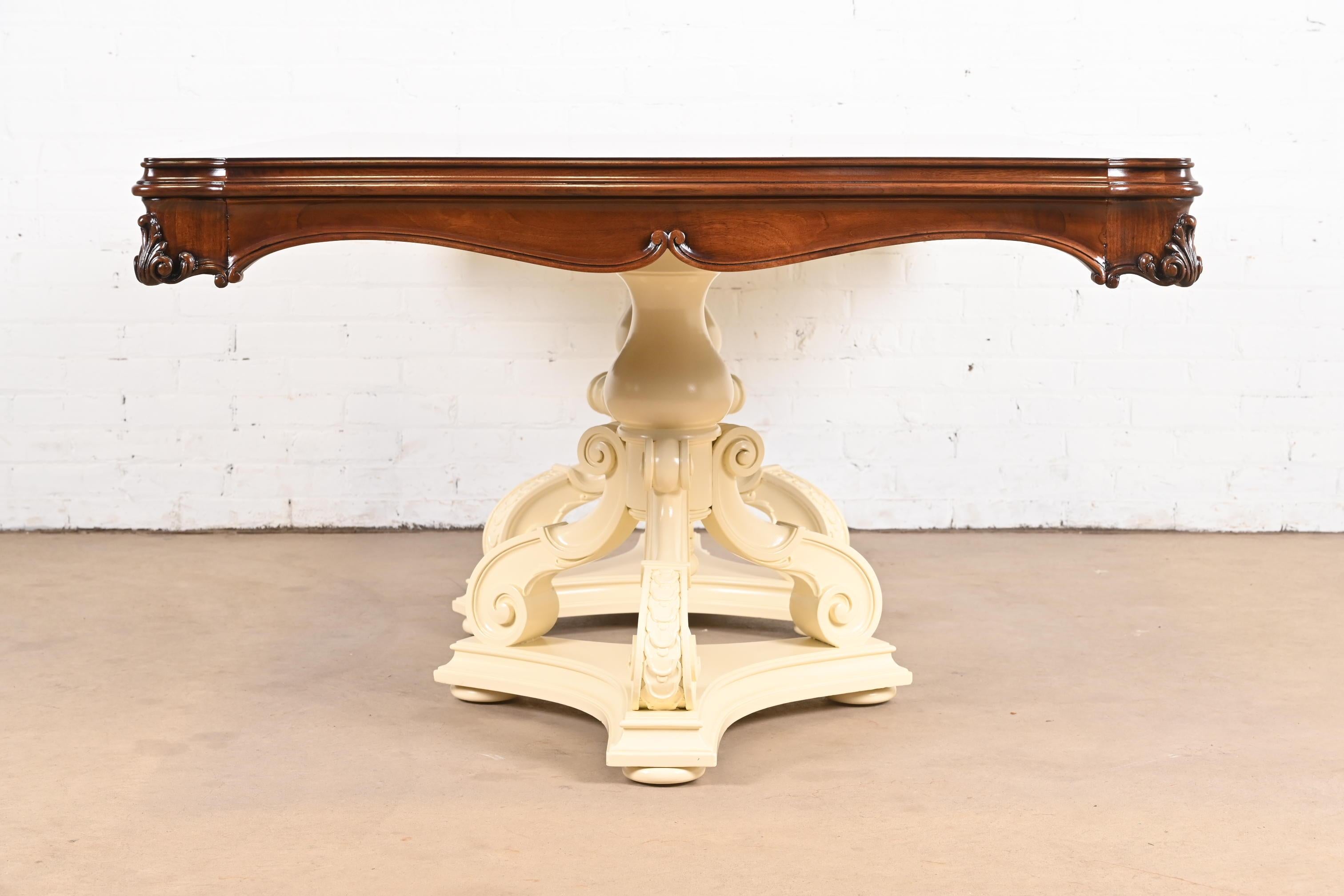 Karges Regency Burled Walnut Double Pedestal Extension Dining Table, Refinished For Sale 14