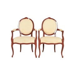 Karges Style French Provincial Louis XV Brown Lacquered Armchairs, Pair