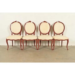 Karges Style French Provincial Louis XV Brown Lacquered Dining Chairs, Set of 4