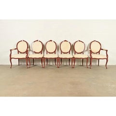 Karges Style French Provincial Louis XV Brown Lacquered Dining Chairs, Set of 6