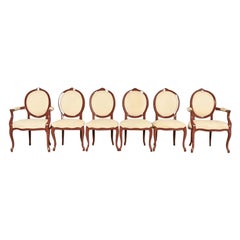 Karges Style French Provincial Louis XV Brown Lacquered Dining Chairs, Set of 6