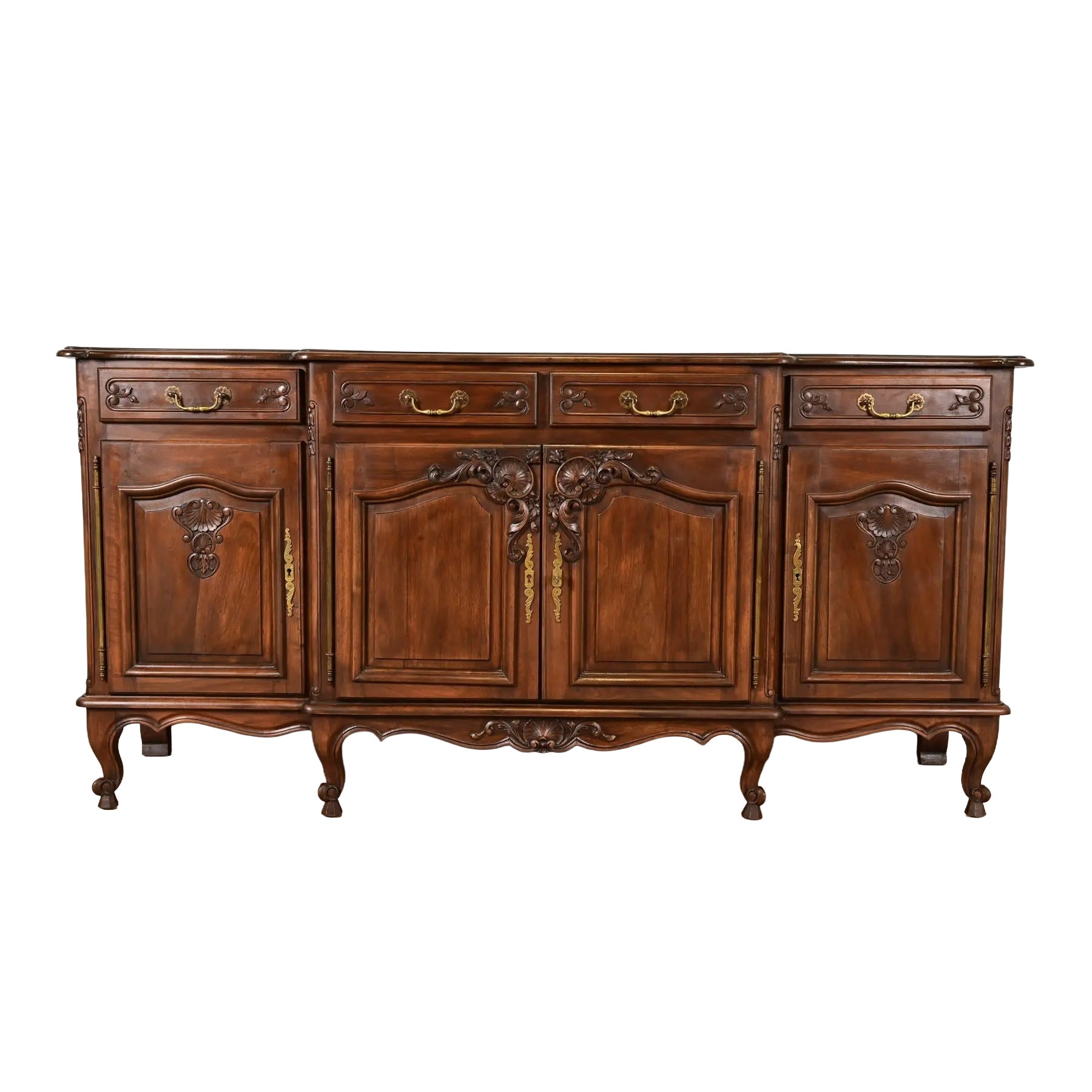 Karges Style French Provincial Louis XV Carved Walnut Sideboard Credenza