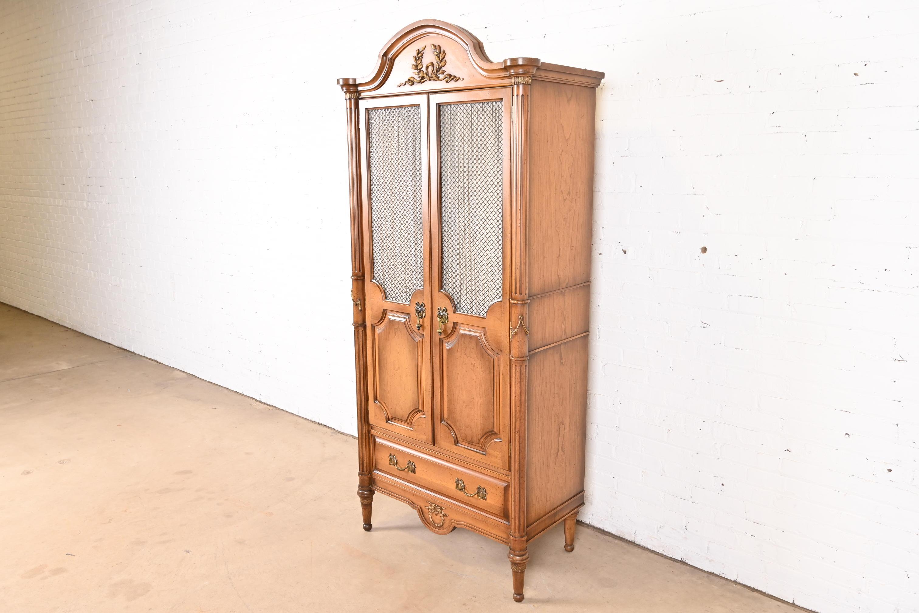 American Karges Style French Regency Louis XVI Fruitwood Armoire Dresser or Linen Press For Sale
