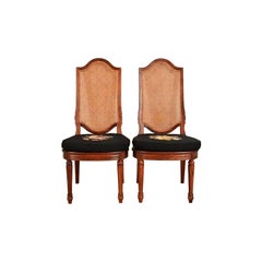Sedie laterali in teak massiccio e schienale in Louis Cane in stile reggenza francese Luigi XVI, coppia