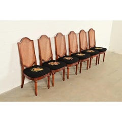Karges Style Régence Française Louis XVI Chaises de salle à manger à dossier en teck massif, ensemble de six