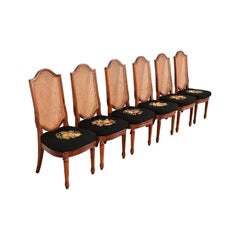 Karges Style Régence Française Louis XVI Chaises de salle à manger à dossier en teck massif, ensemble de six