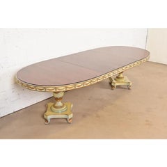 Karges Style Italian Regency Walnut Pedestal Extension Dining Table, Circa 1940s