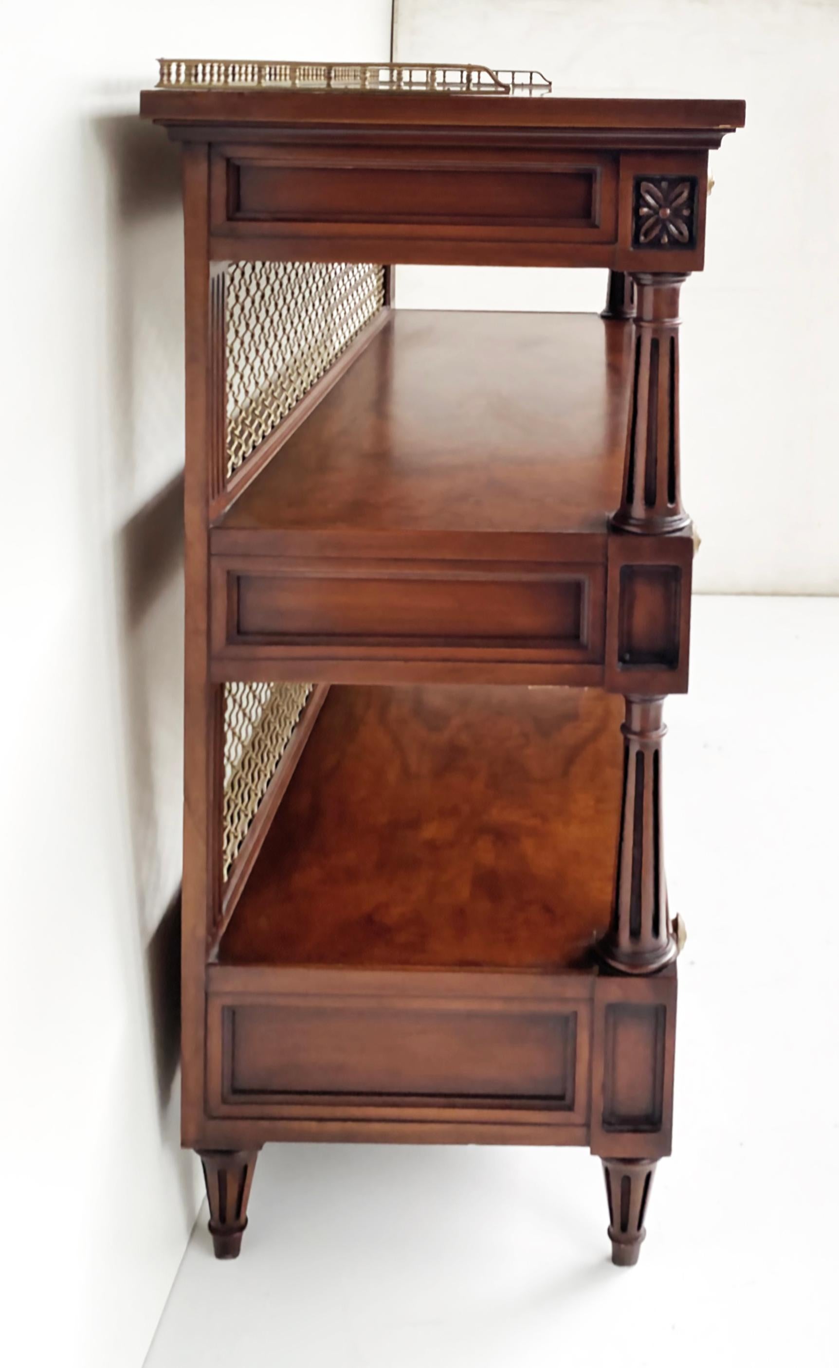 Karges Walnut 3-Tiered Server/Silver Buffet  Cabinet with Brass Gallery In Good Condition In Miami, FL