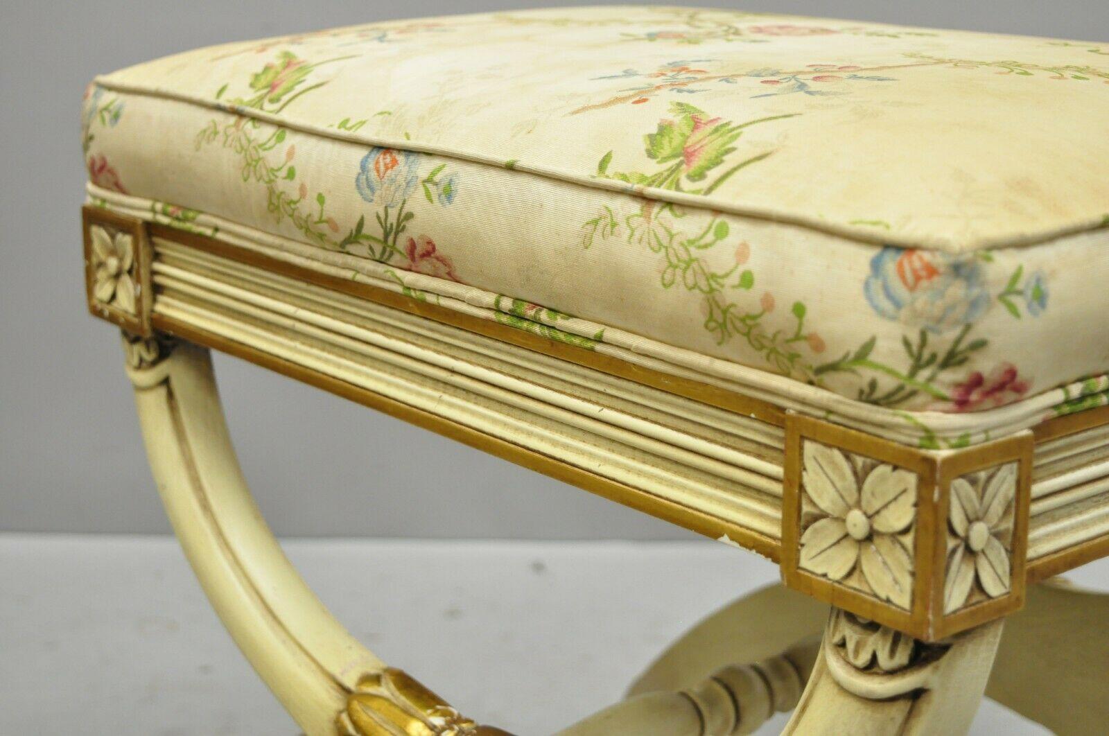 Karges X Frame French Neoclassical Regency Style Cream Gold Curule Bench Stool 1