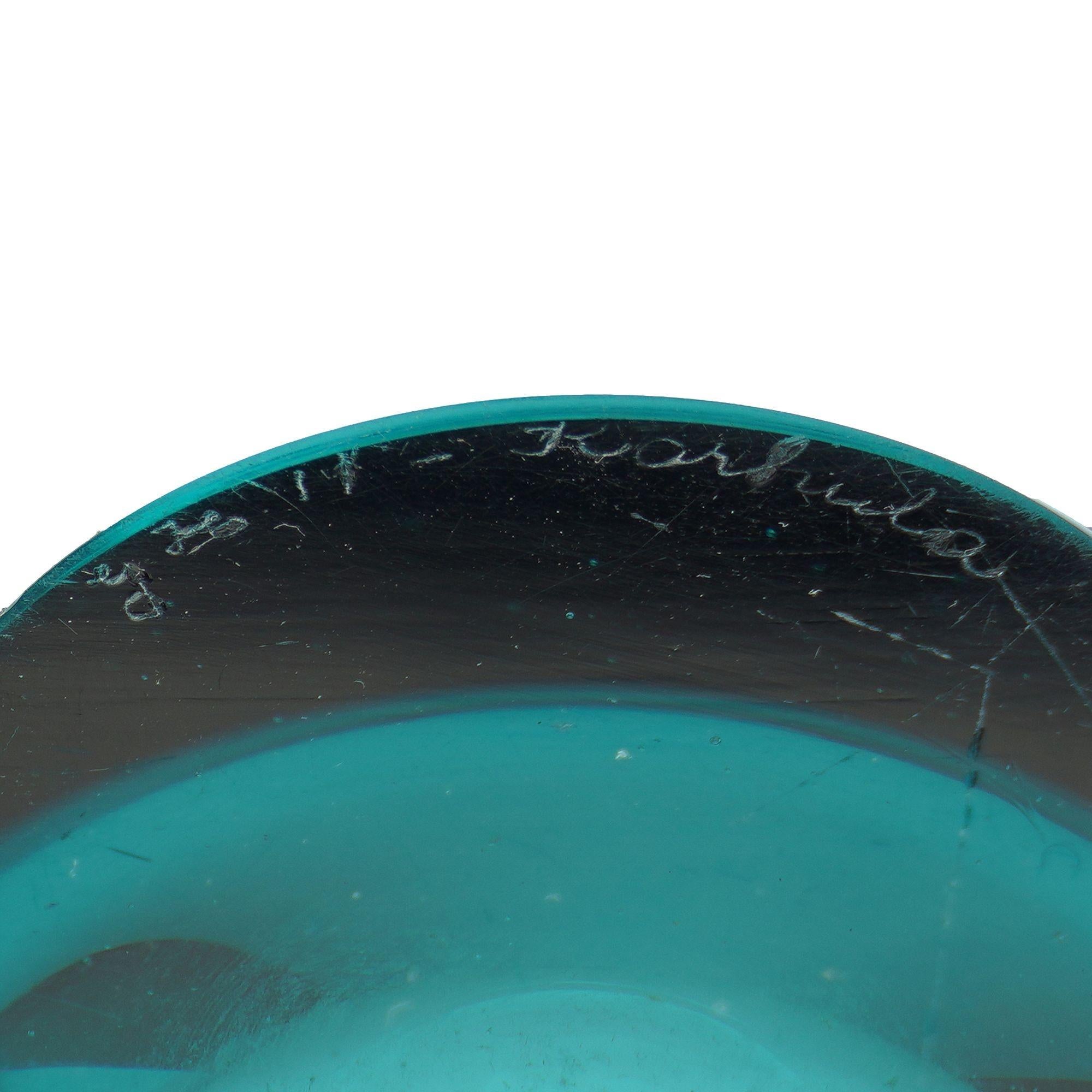 Blaugrüne Vase aus mundgeblasenem Karhula-Kunstglas, 1940er-Jahre (Glas) im Angebot