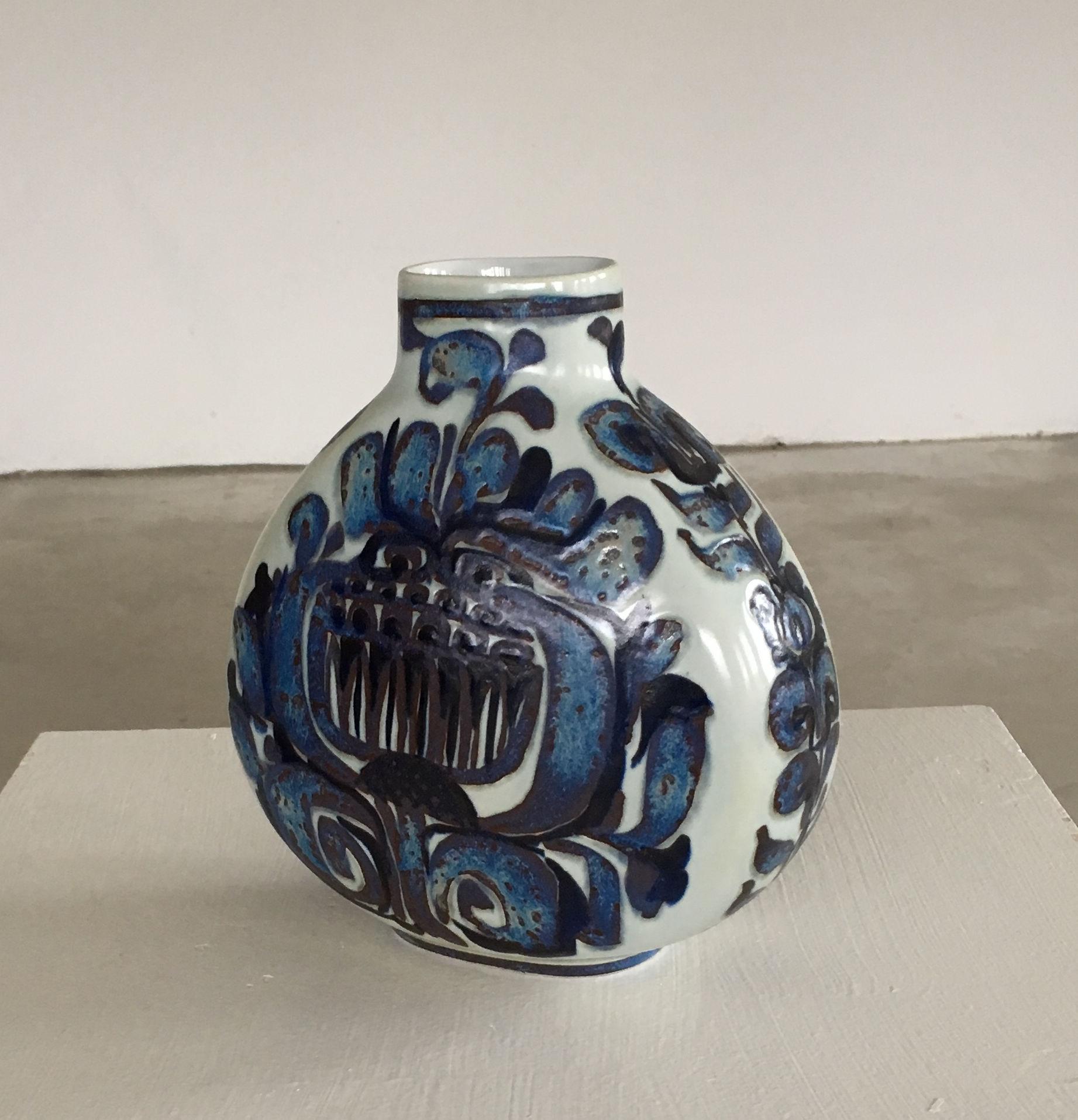Mid-Century Modern Kari Christensen, Danish Floral Decoration Vase, Royal Copenhagen Aluminia For Sale