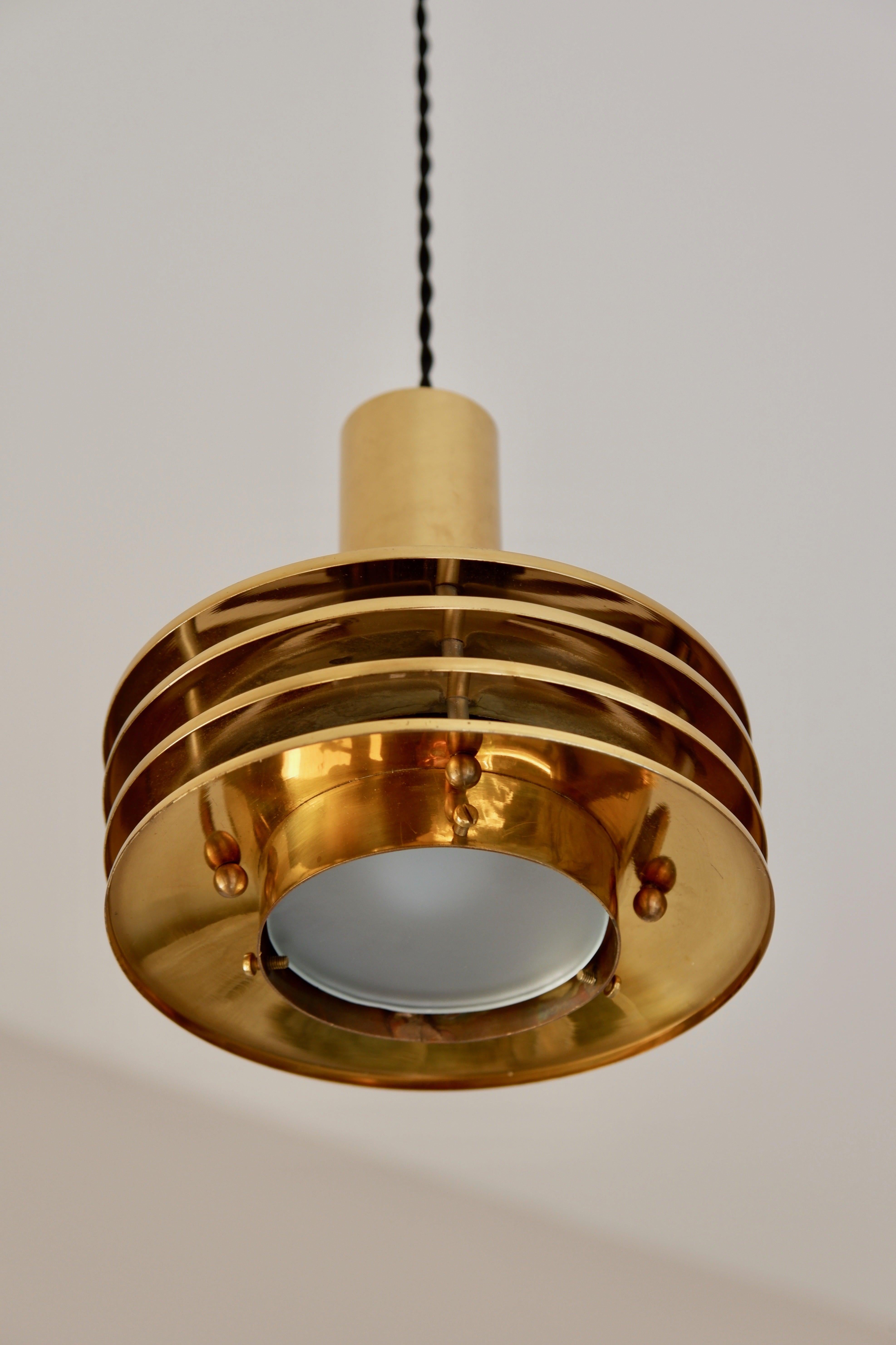 Kari Ruokonen Ceiling Light, circa 1960, Brass & Glass, Finland 8